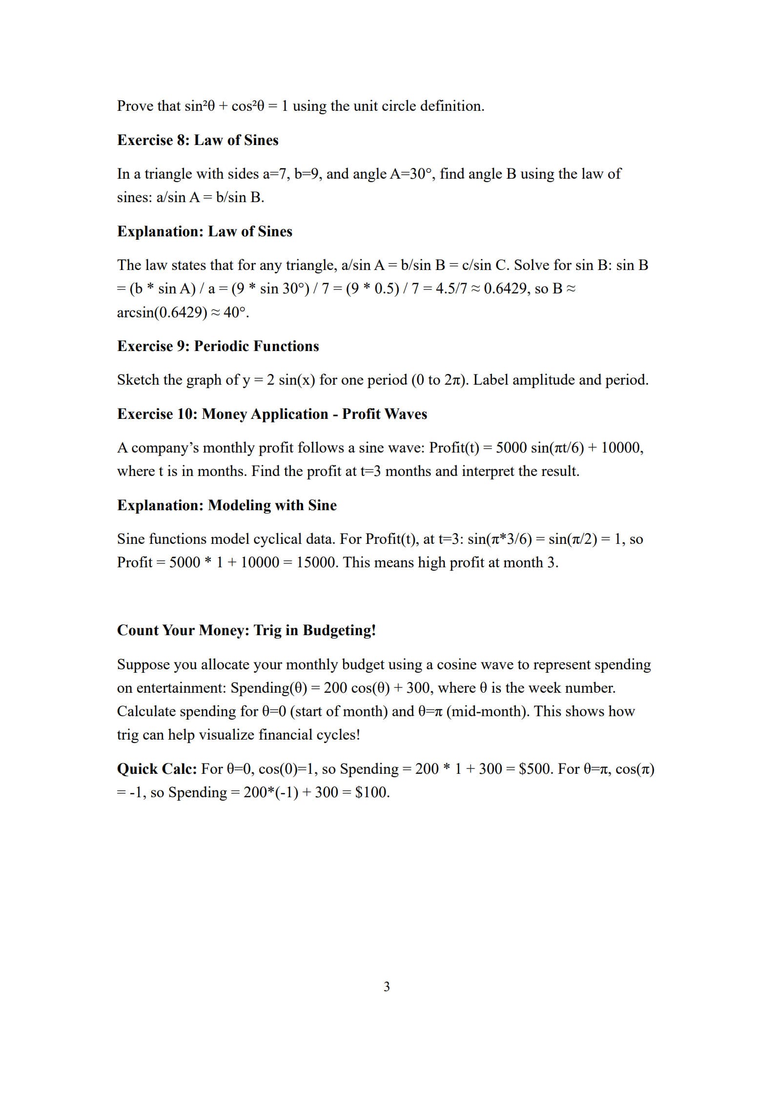 Trigonometry Worksheet 3