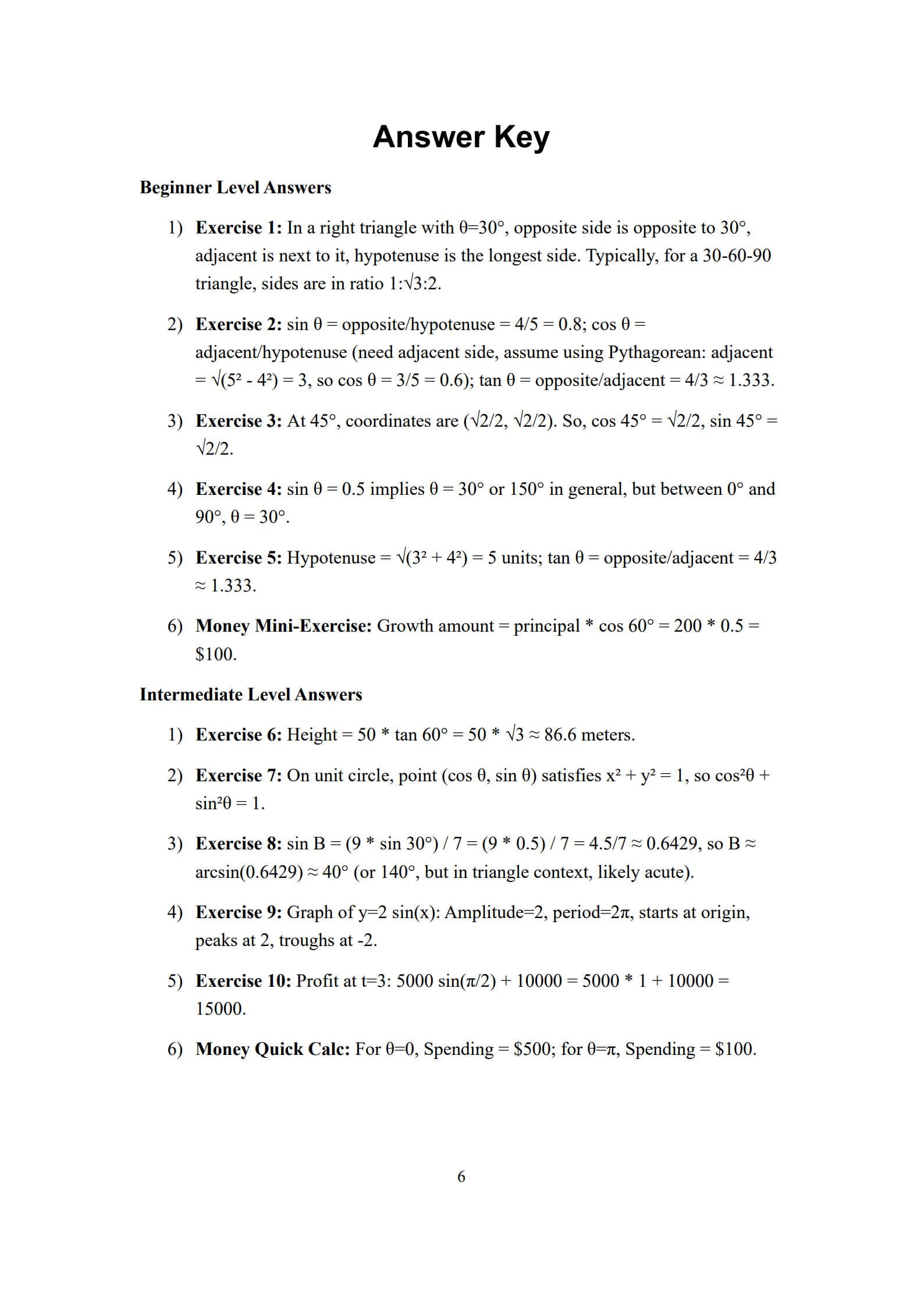 Trigonometry Worksheet 6