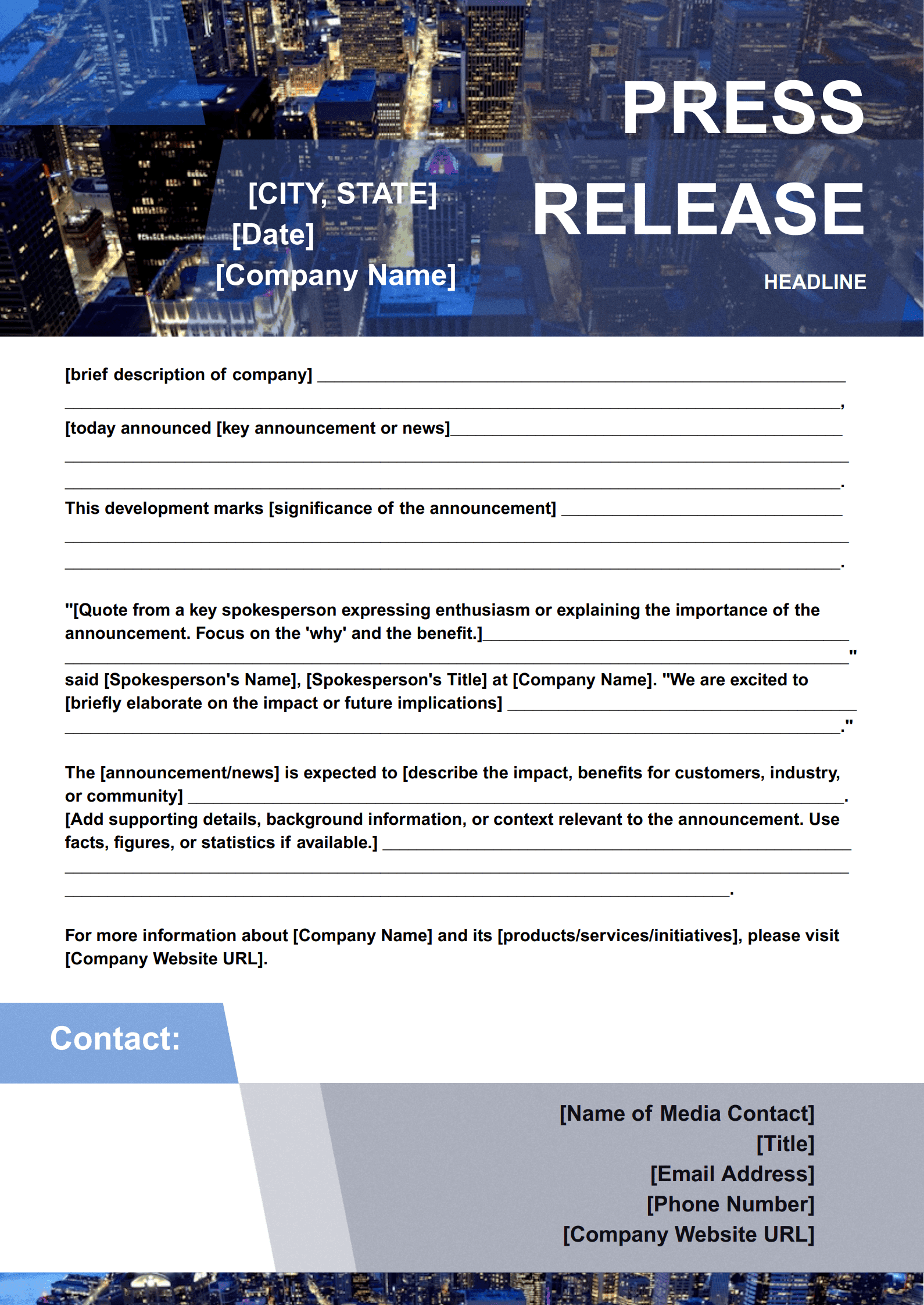 Type 1 General Announcement Press Release Template