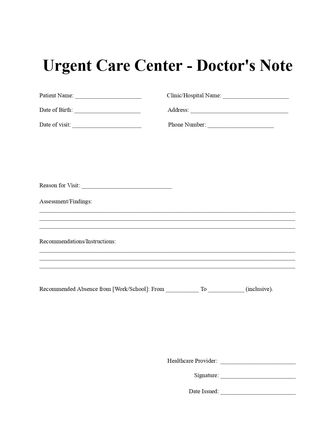 Urgent Care Doctor’s Note