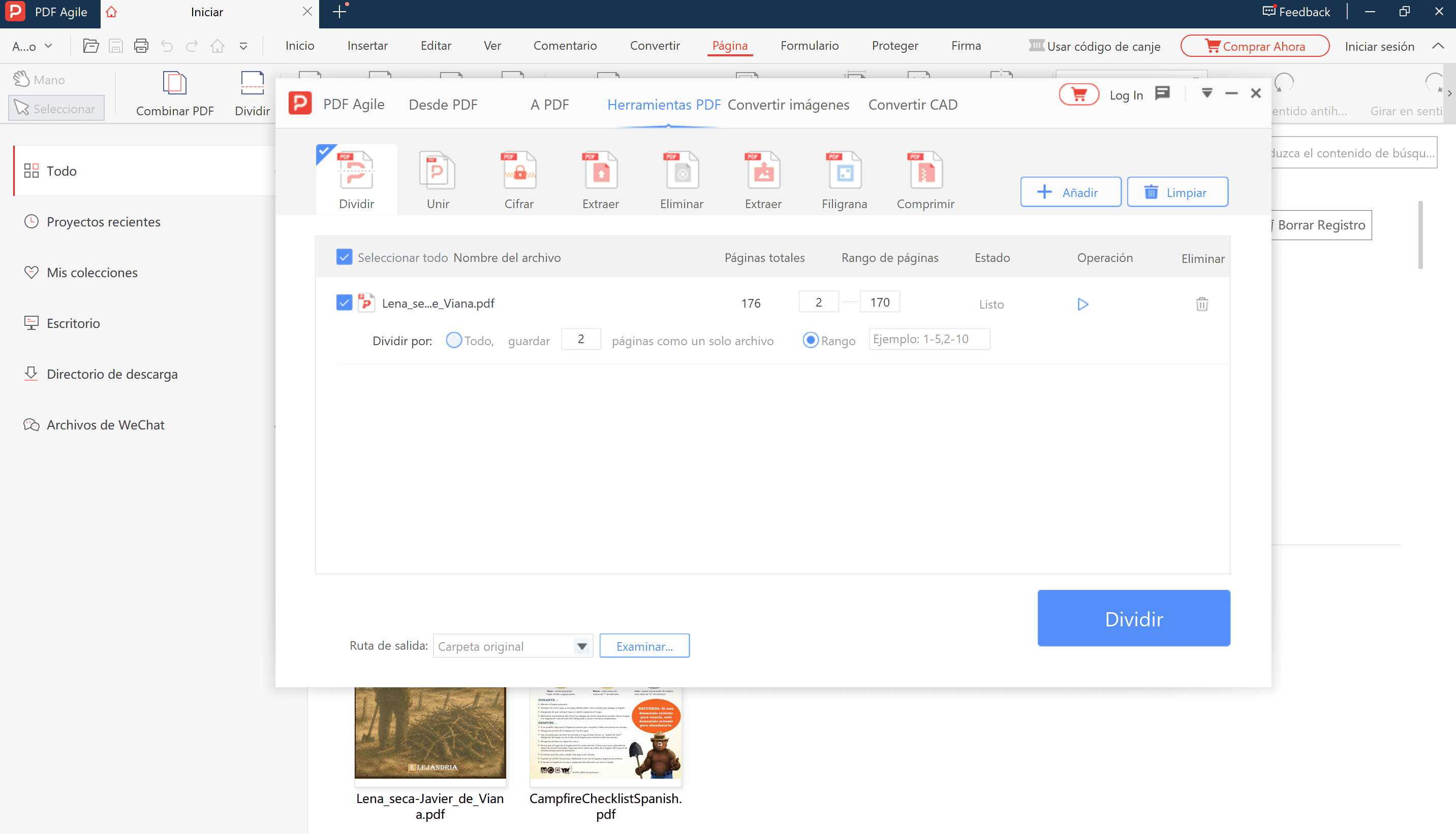 Usar PDF Agile para dividir archivos PDF
