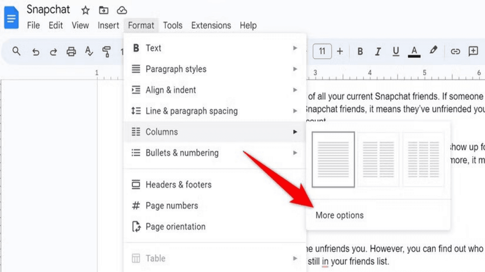 Using Columns in Google Docs