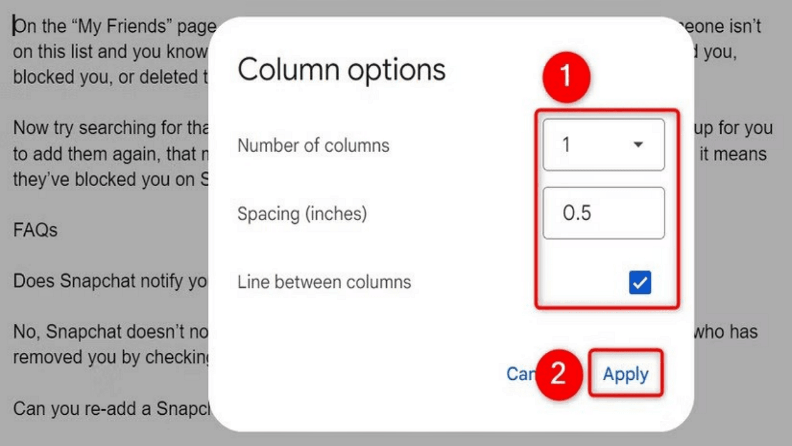 Using Columns in Google Docs