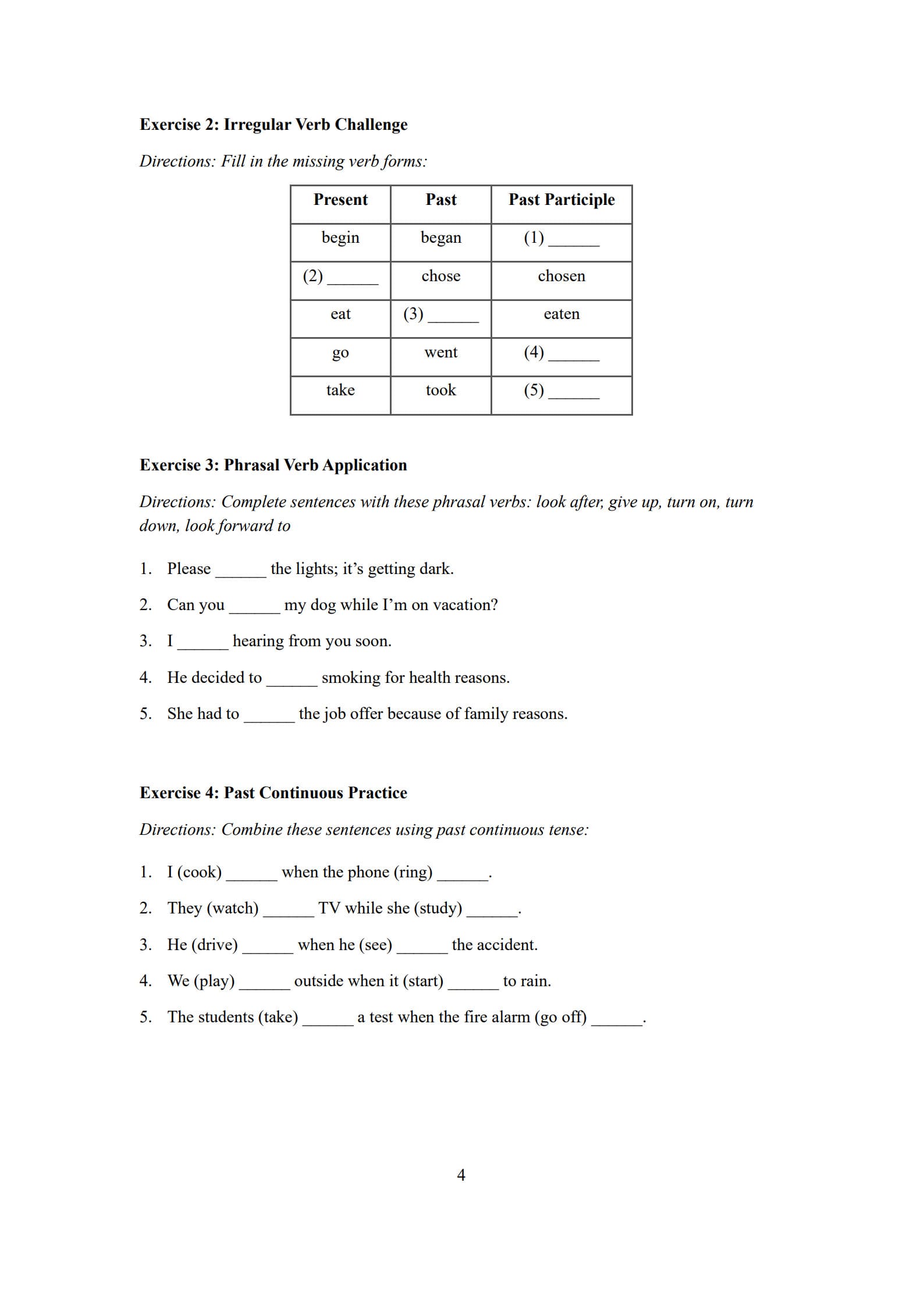 Verb Worksheets 4