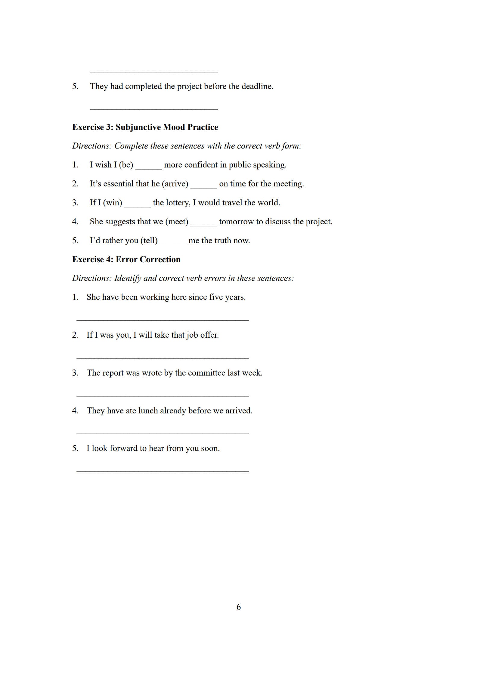 Verb Worksheets 6