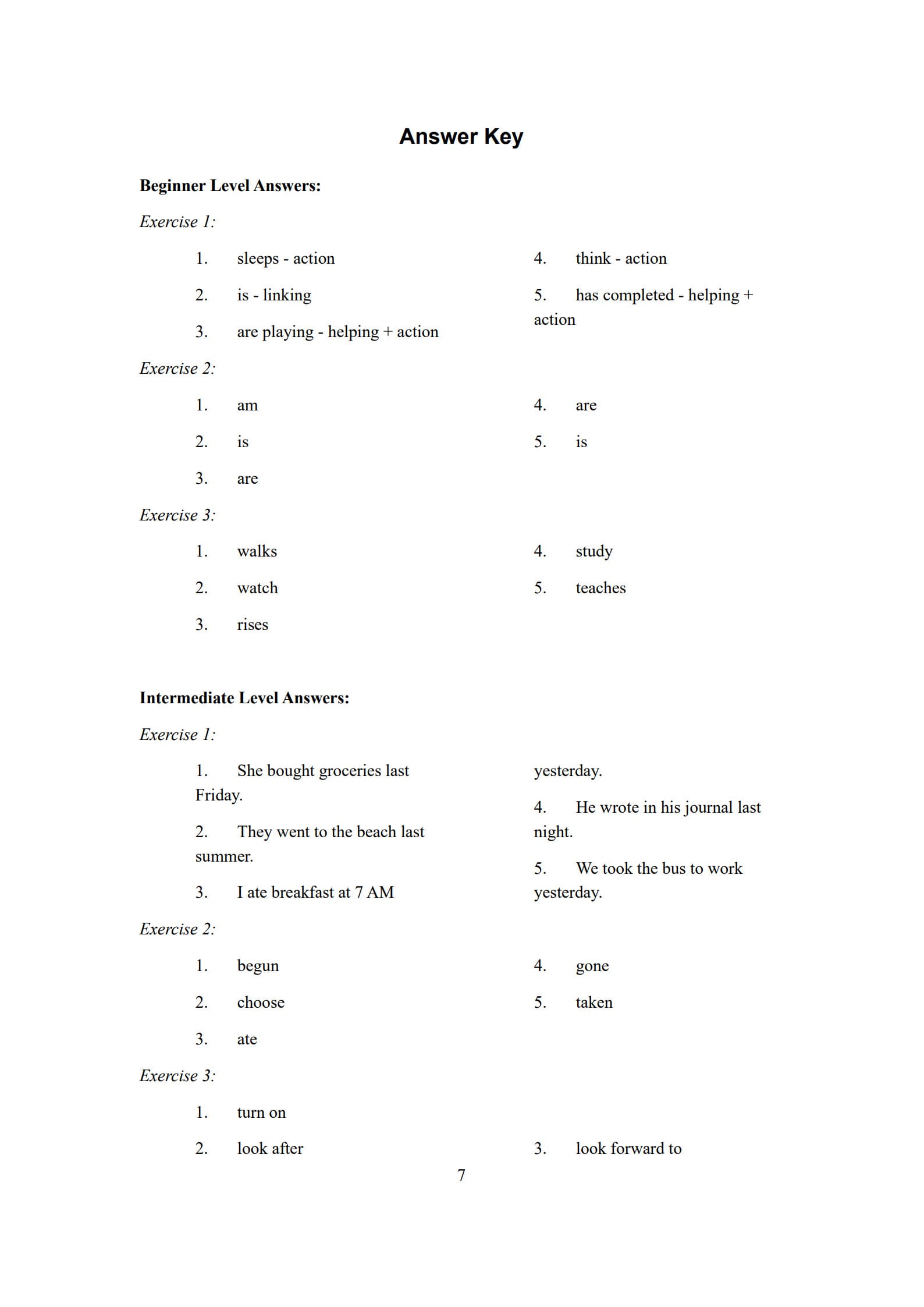 Verb Worksheets 7