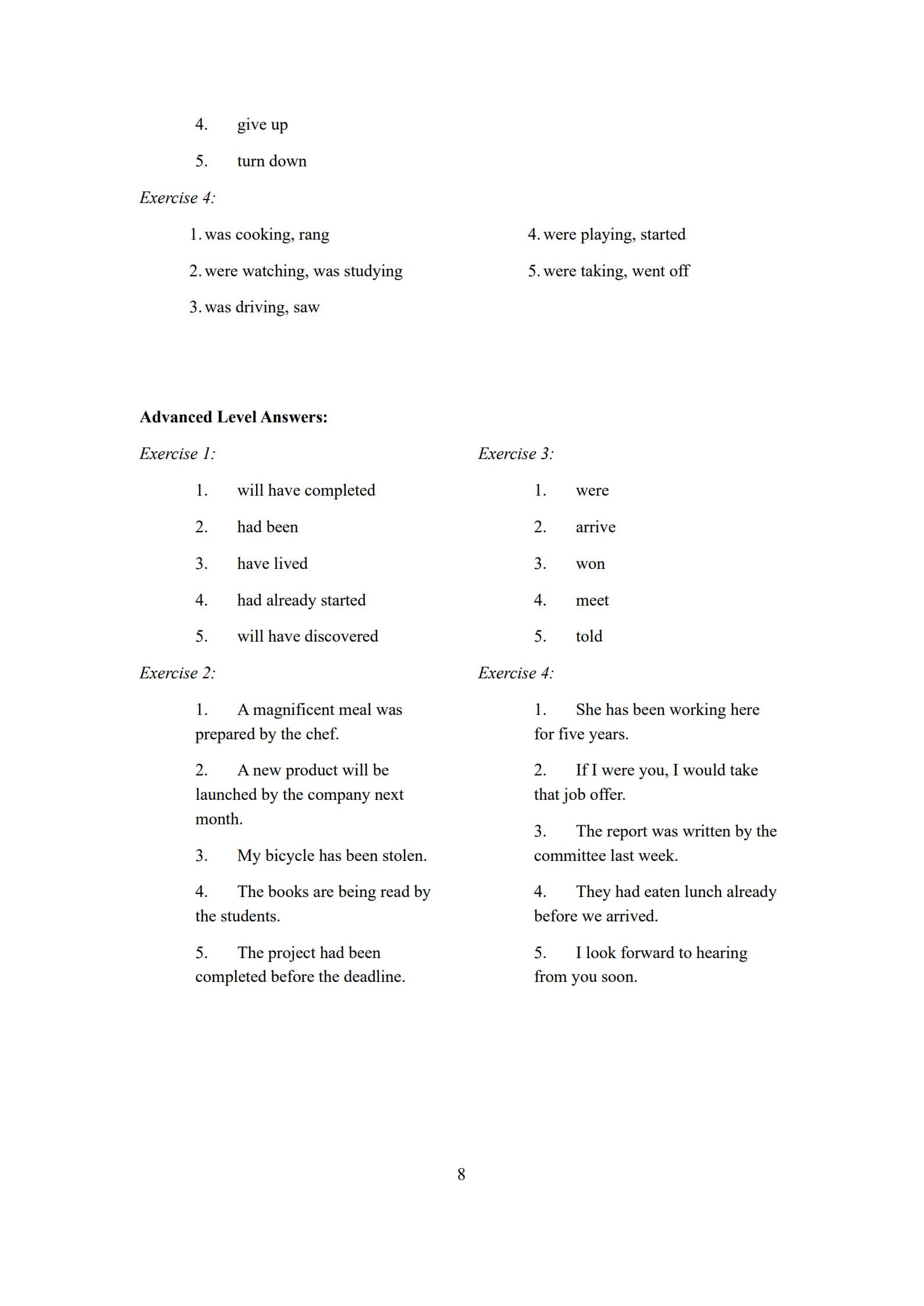 Verb Worksheets 8