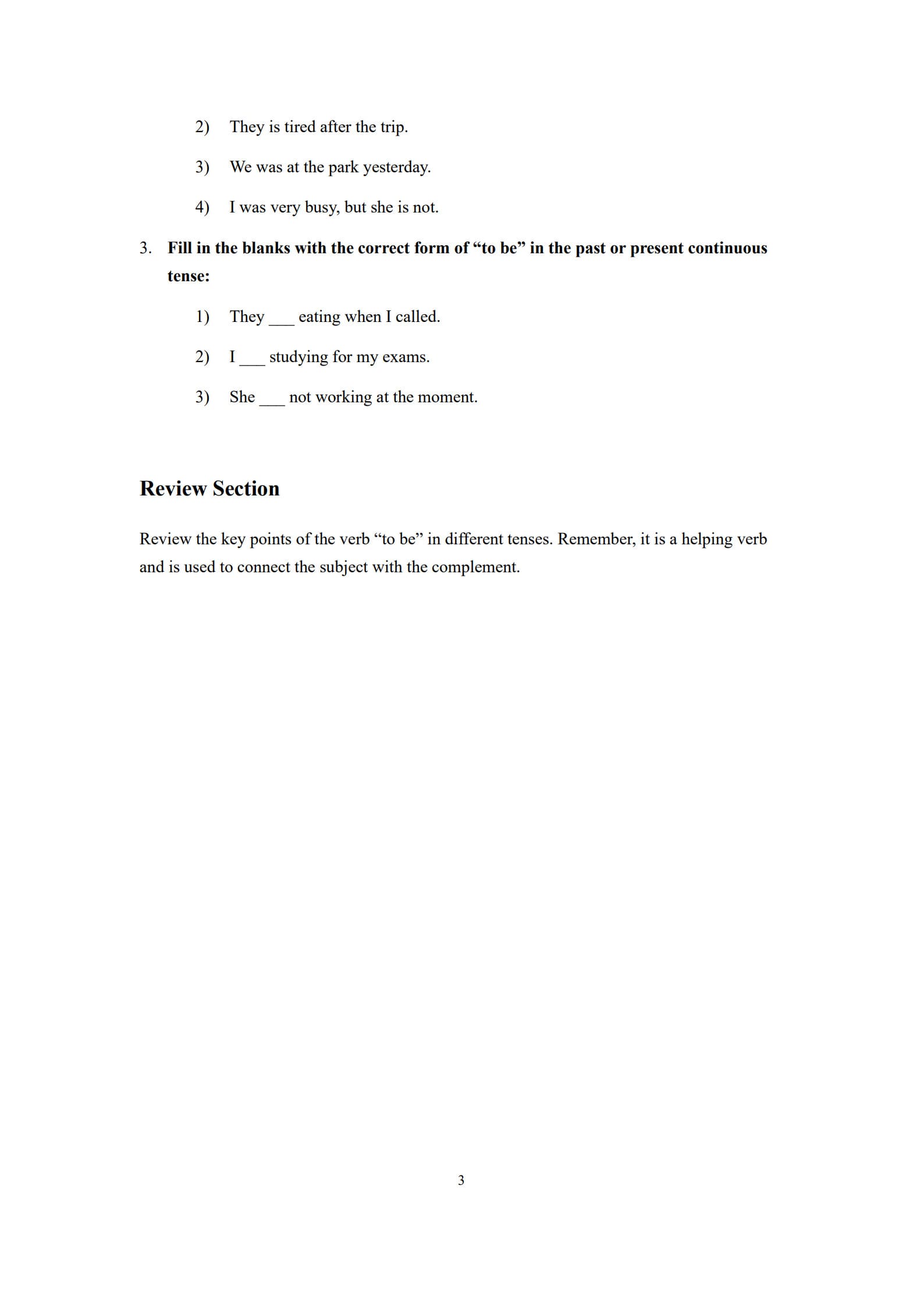 Verb to be Exercises 3