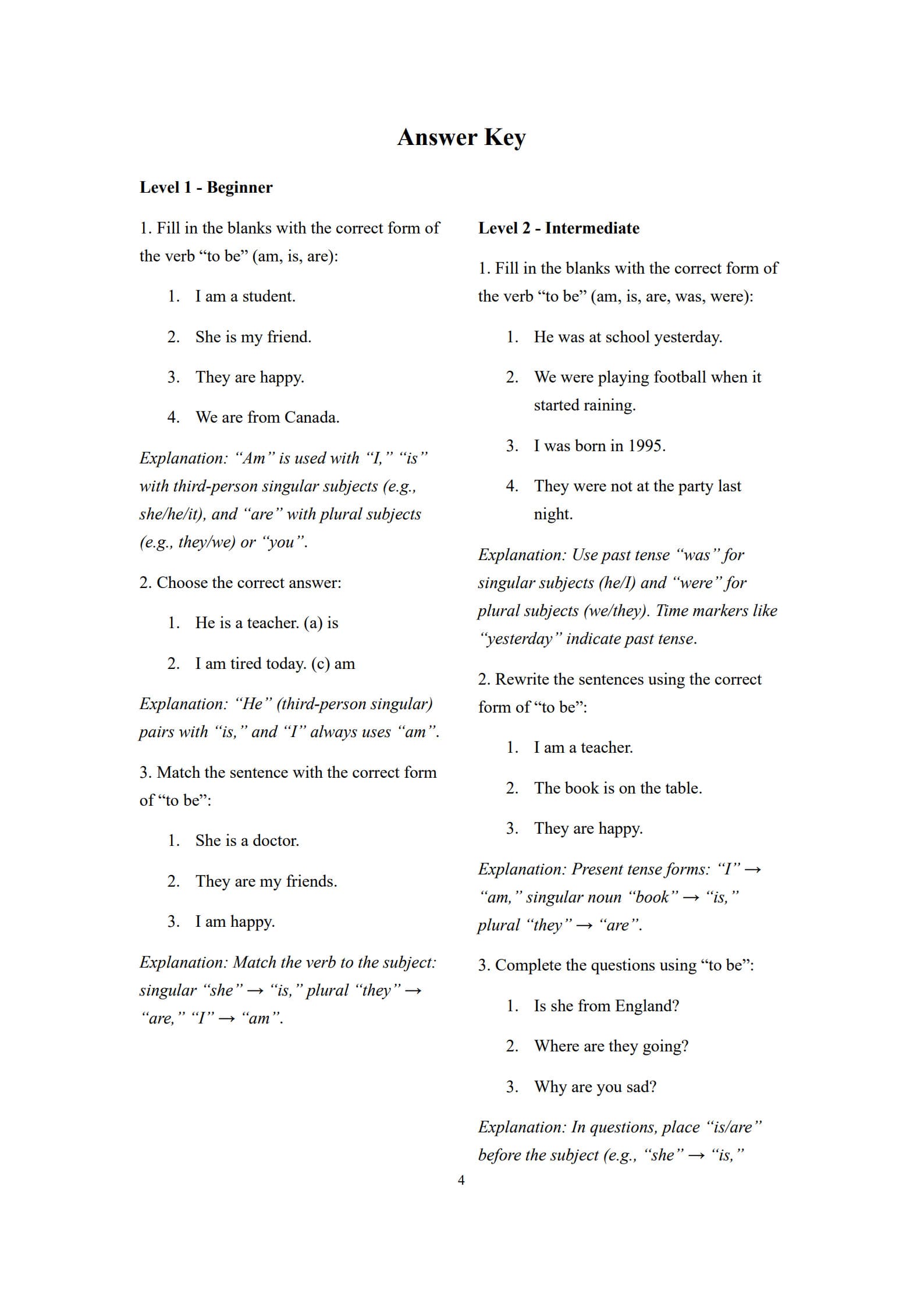 Verb to be Exercises 4