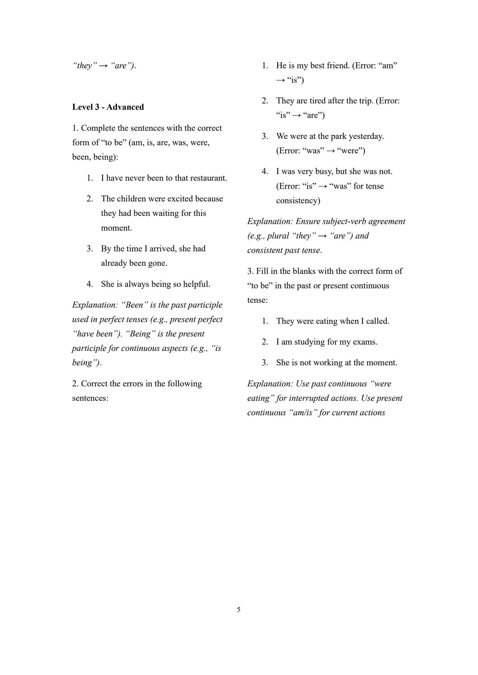 Verb to be Exercises 5