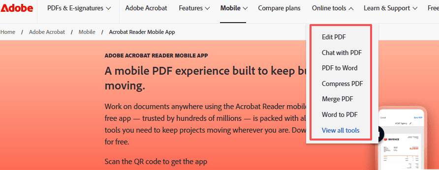 Version web de Adobe Acrobat