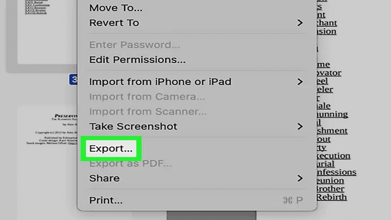 Wählen Sie „Exportieren“ aus dem Dropdown-Menü.