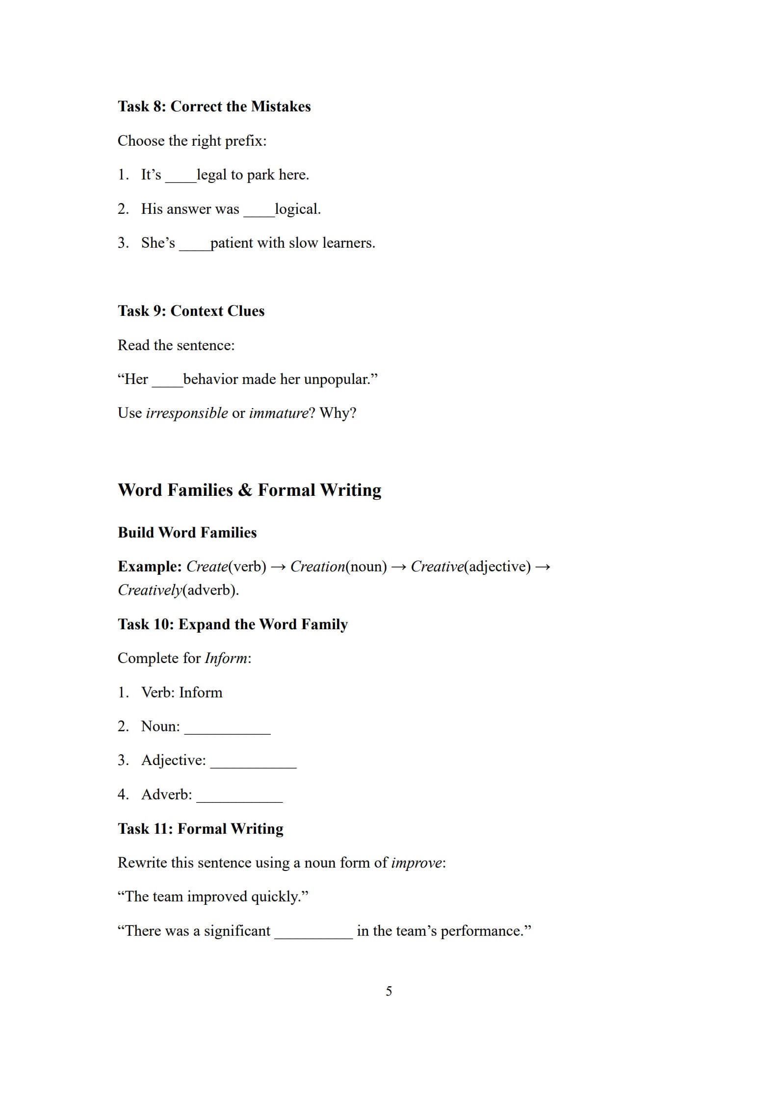 Word Formation Worksheet 5