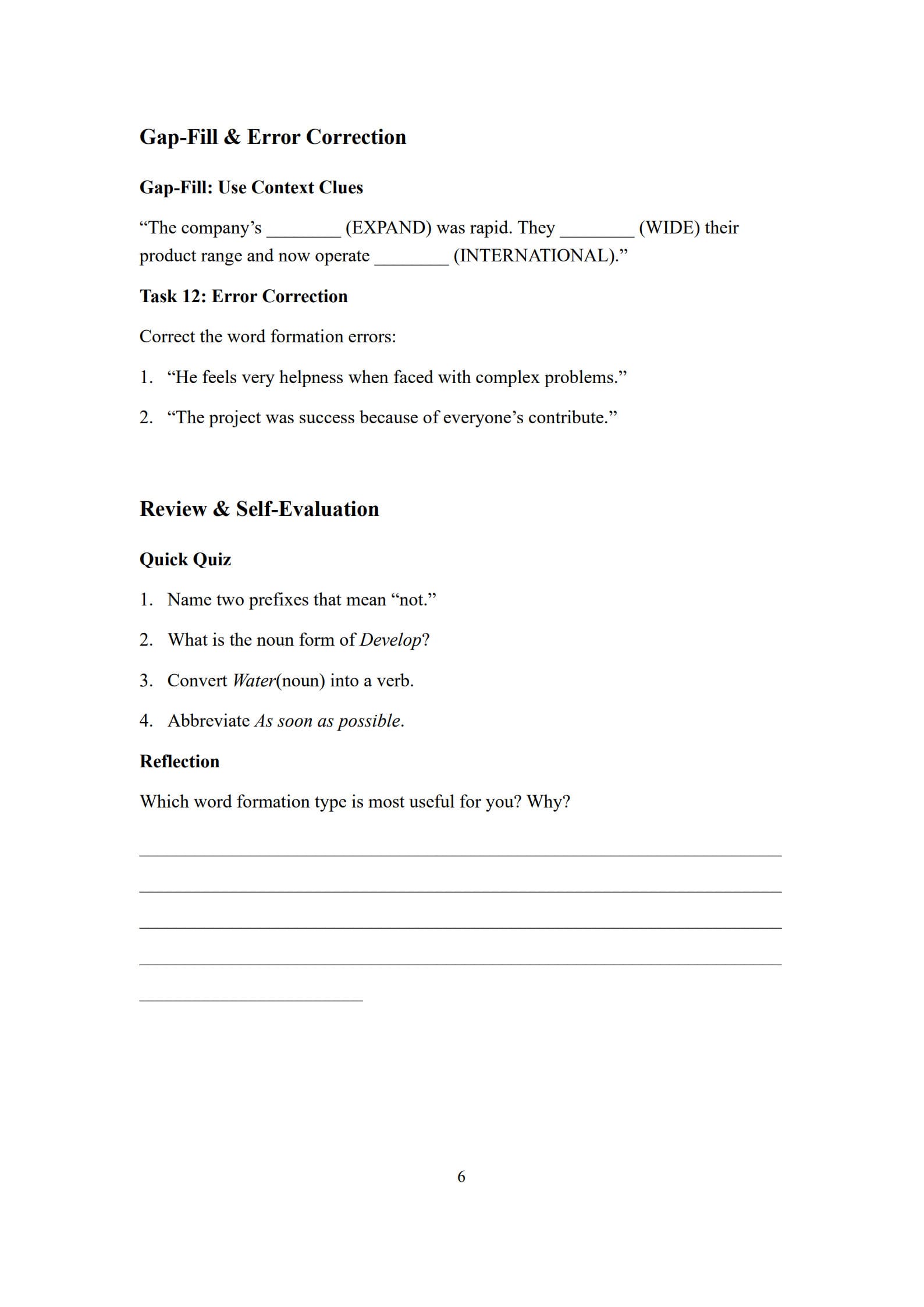 Word Formation Worksheet 6