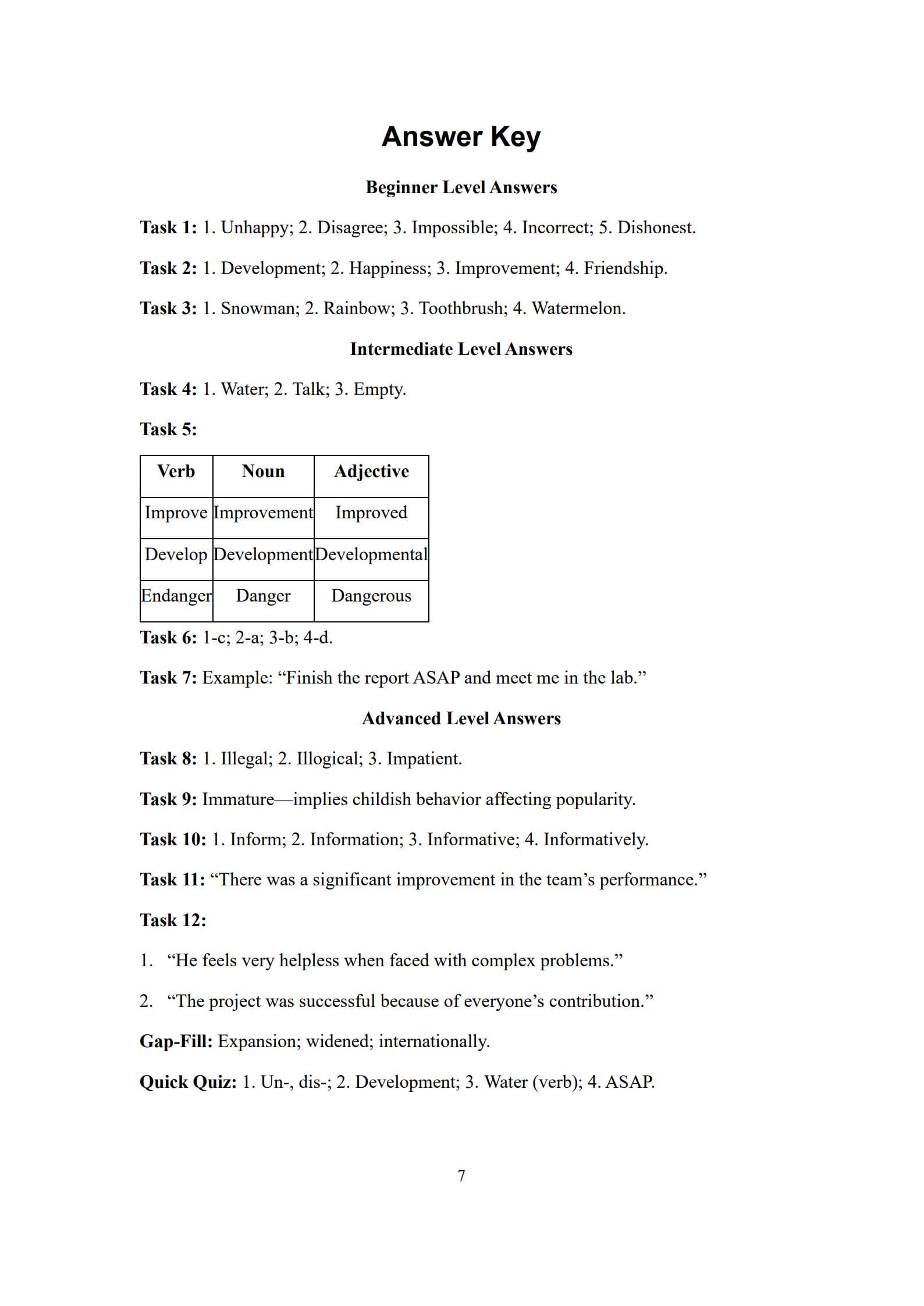 Word Formation Worksheet 7