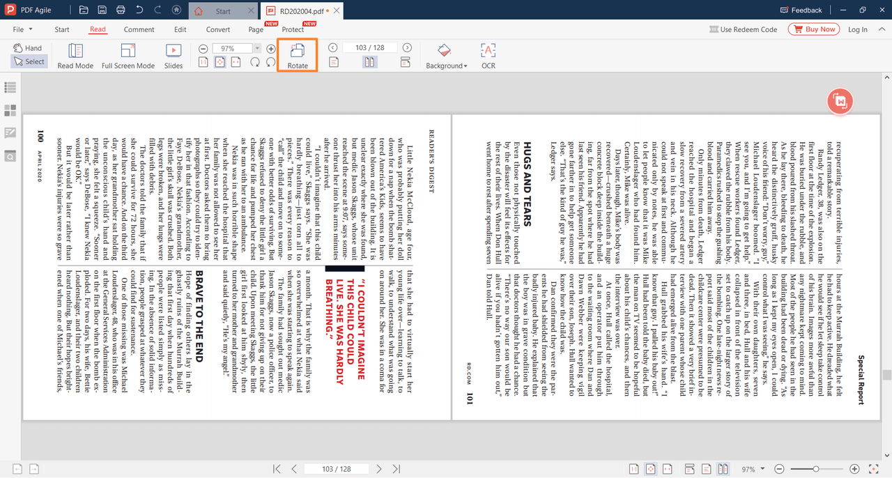 You can click the Rotate button to rotate all pages. The page will be rotated clockwise and its layout after the rotation will be saved after clicking the Save icon.png
