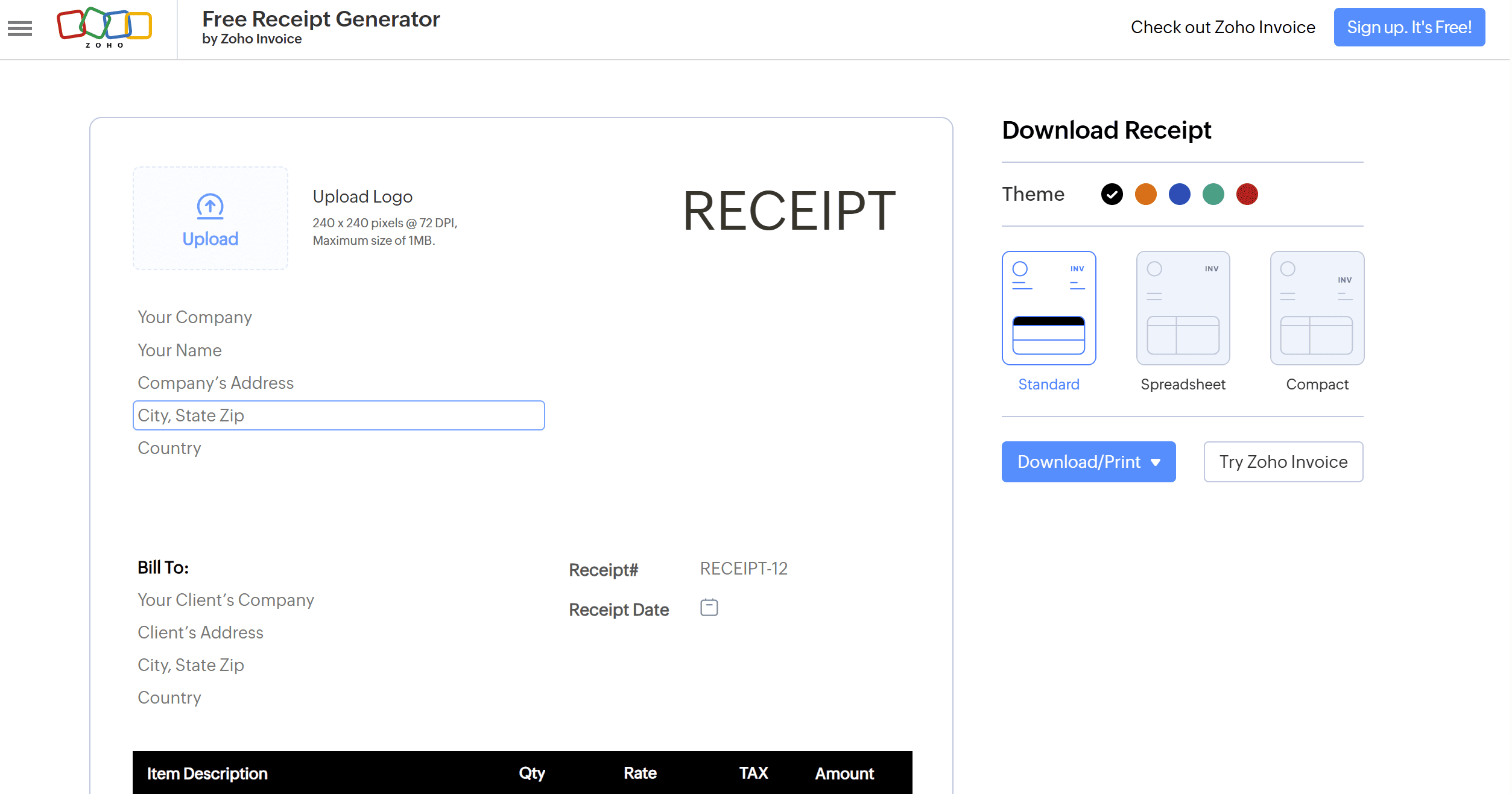 Zoho: Receipt Generator Clean and Simple