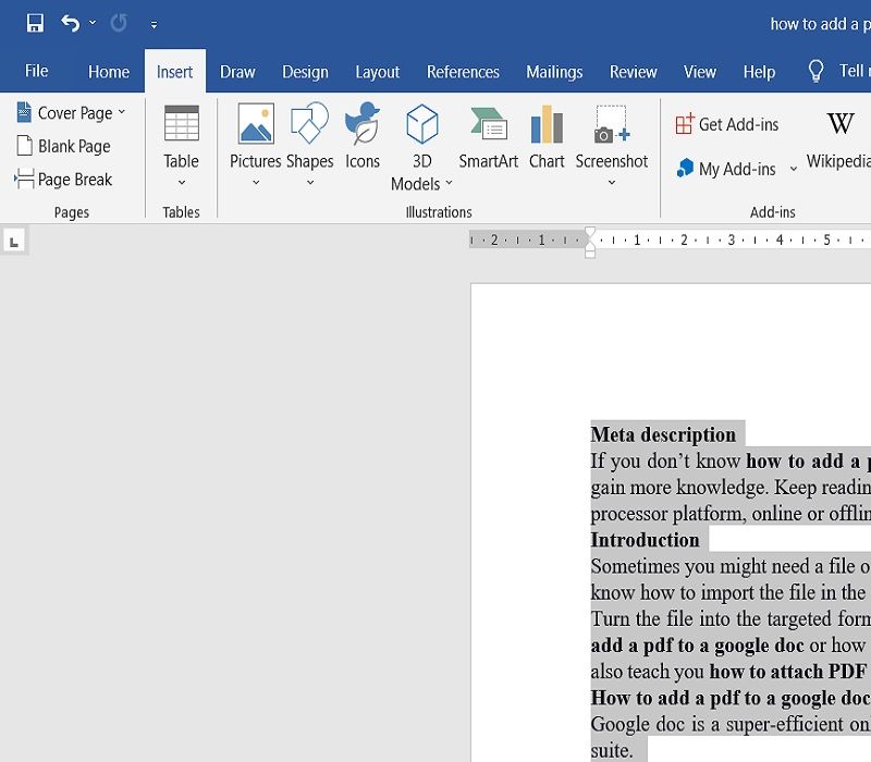 add pdf to word