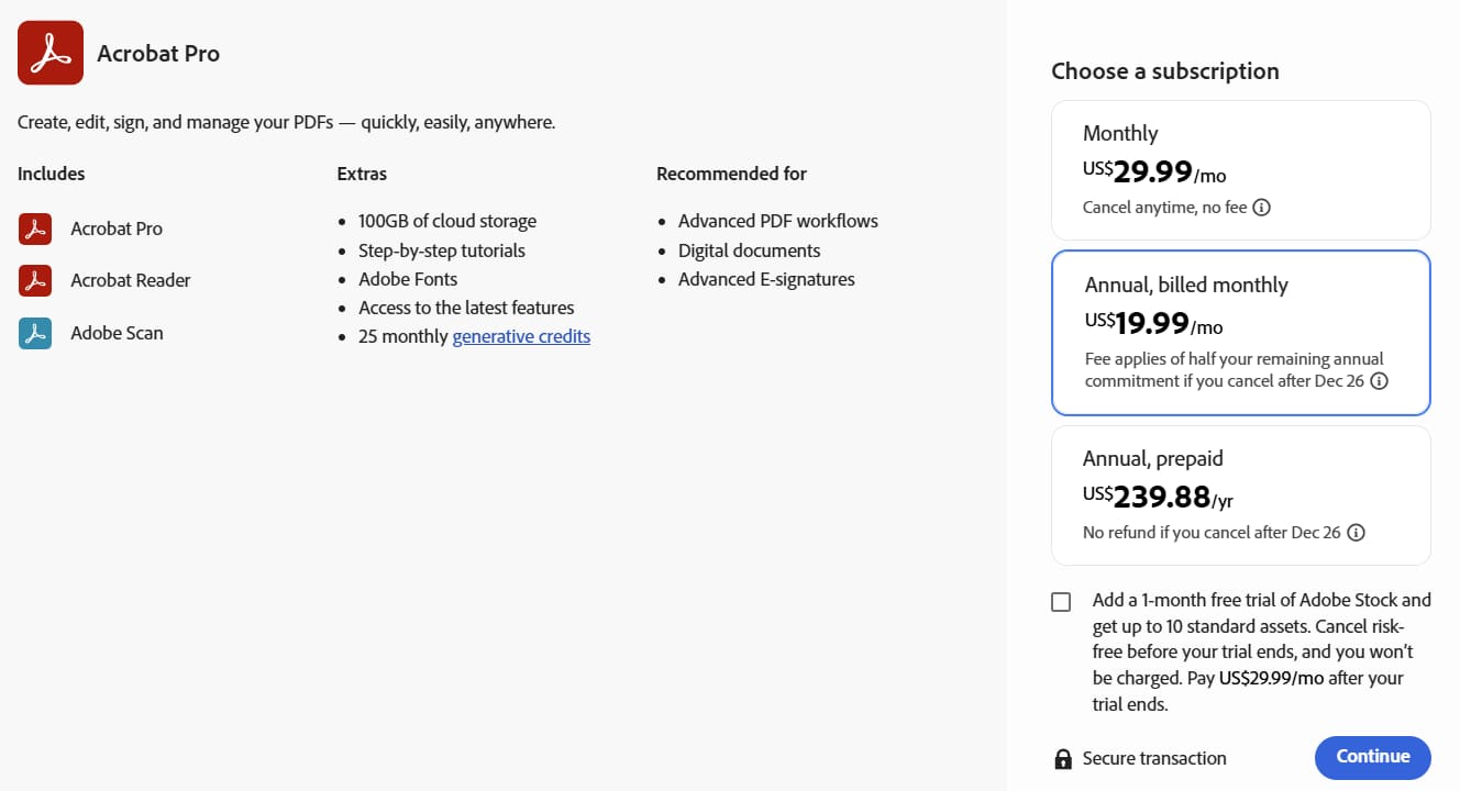 adobe acrobat pricing acrobat pro plan