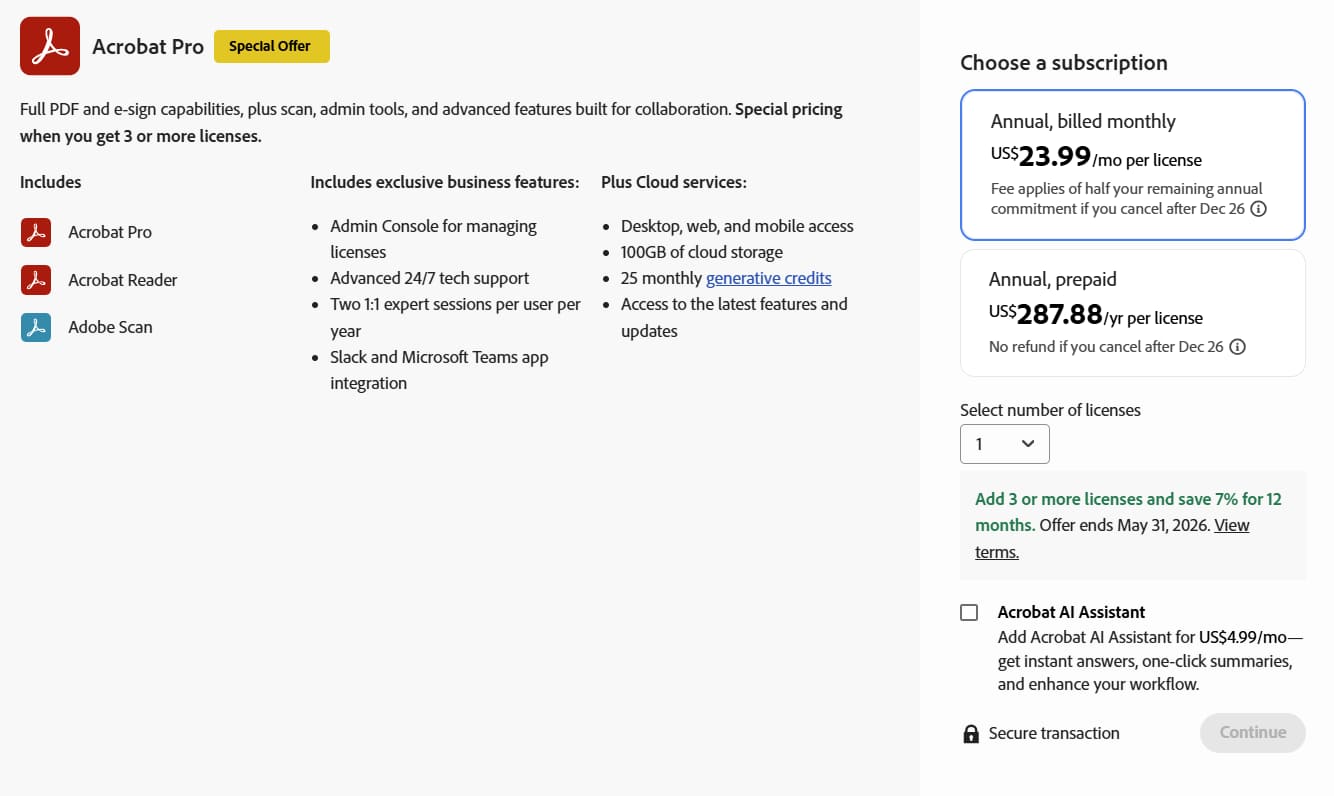 adobe acrobat pricing pro for business