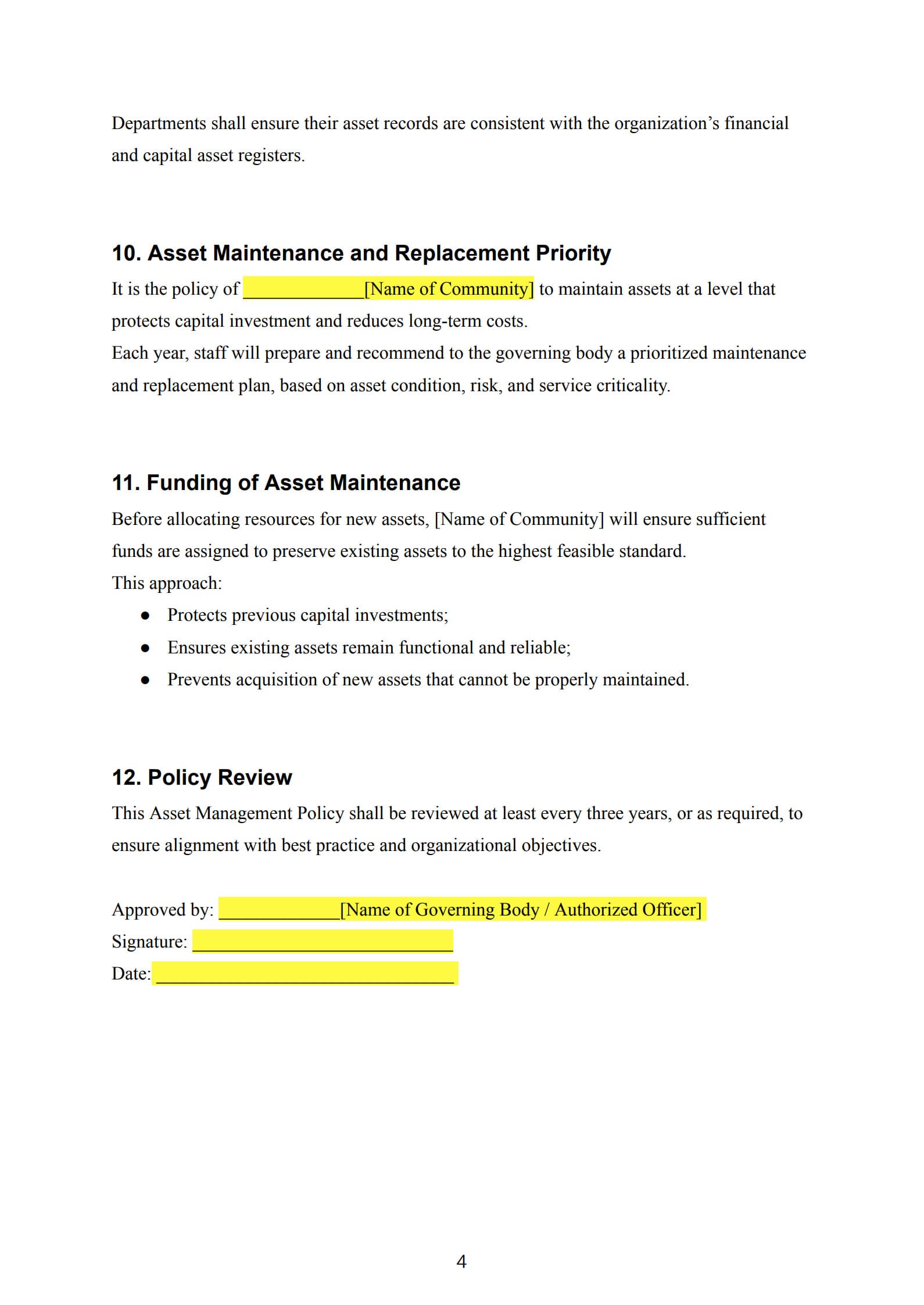 asset management policy template