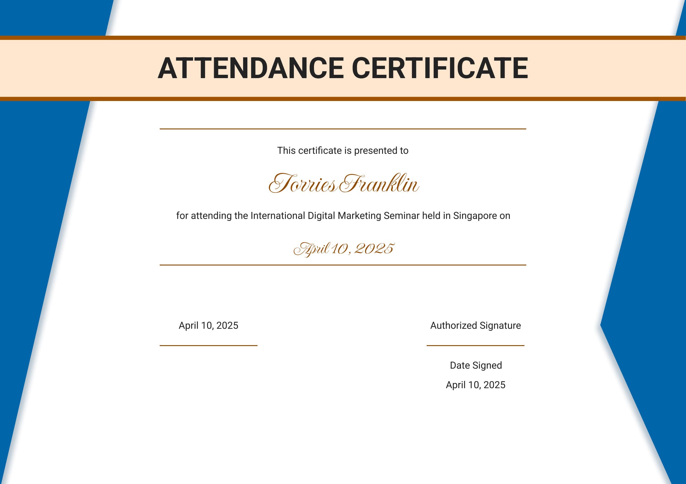 attendance certificate template 1