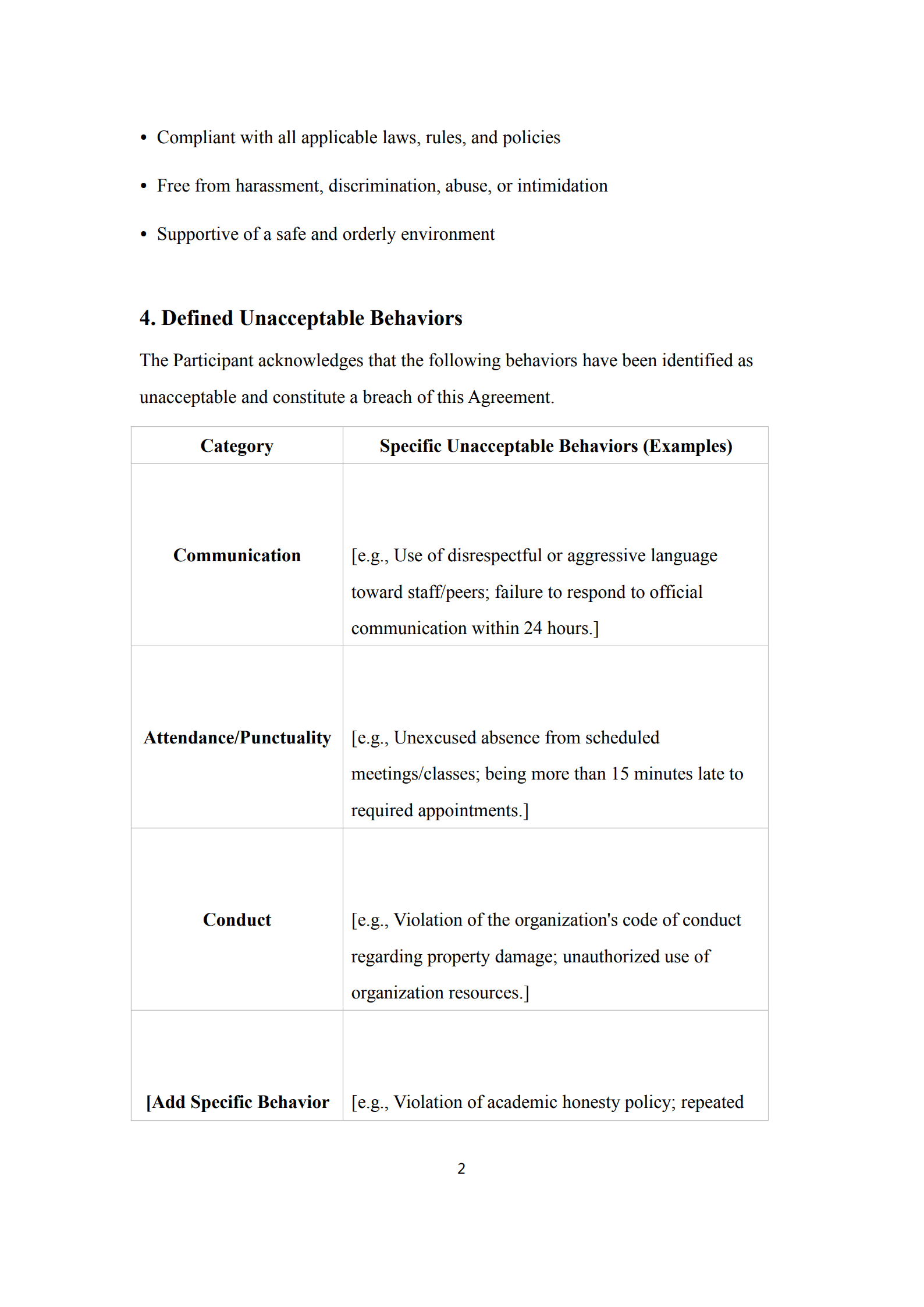 behavior agreement contract 2