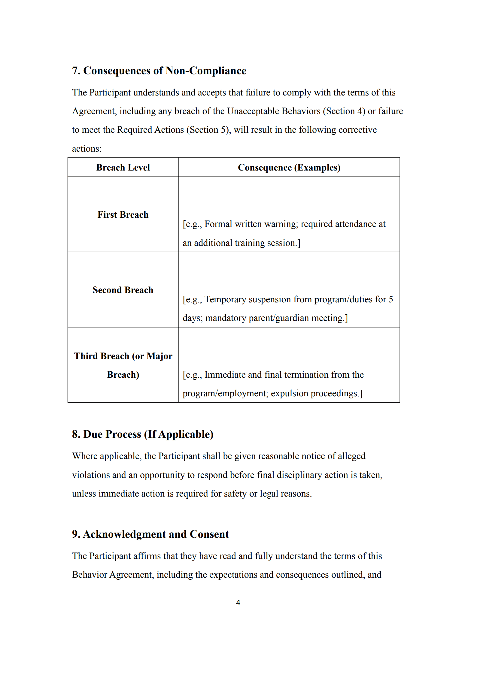behavior agreement contract 4