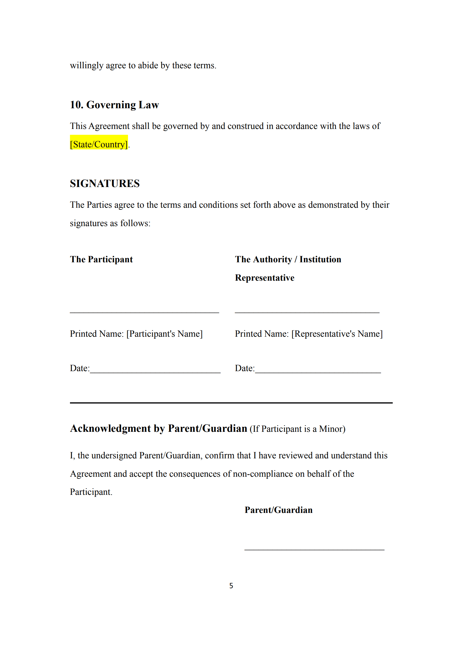behavior agreement contract 5