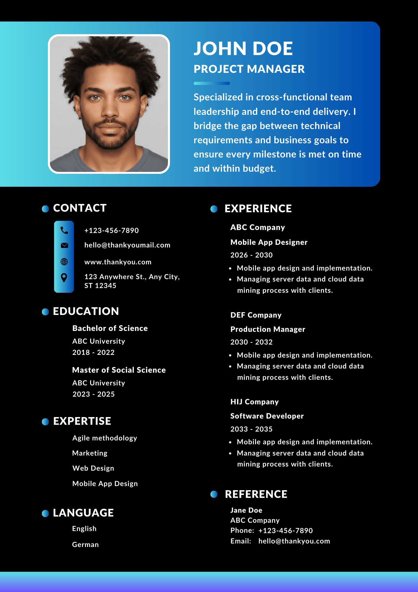 bio template for work