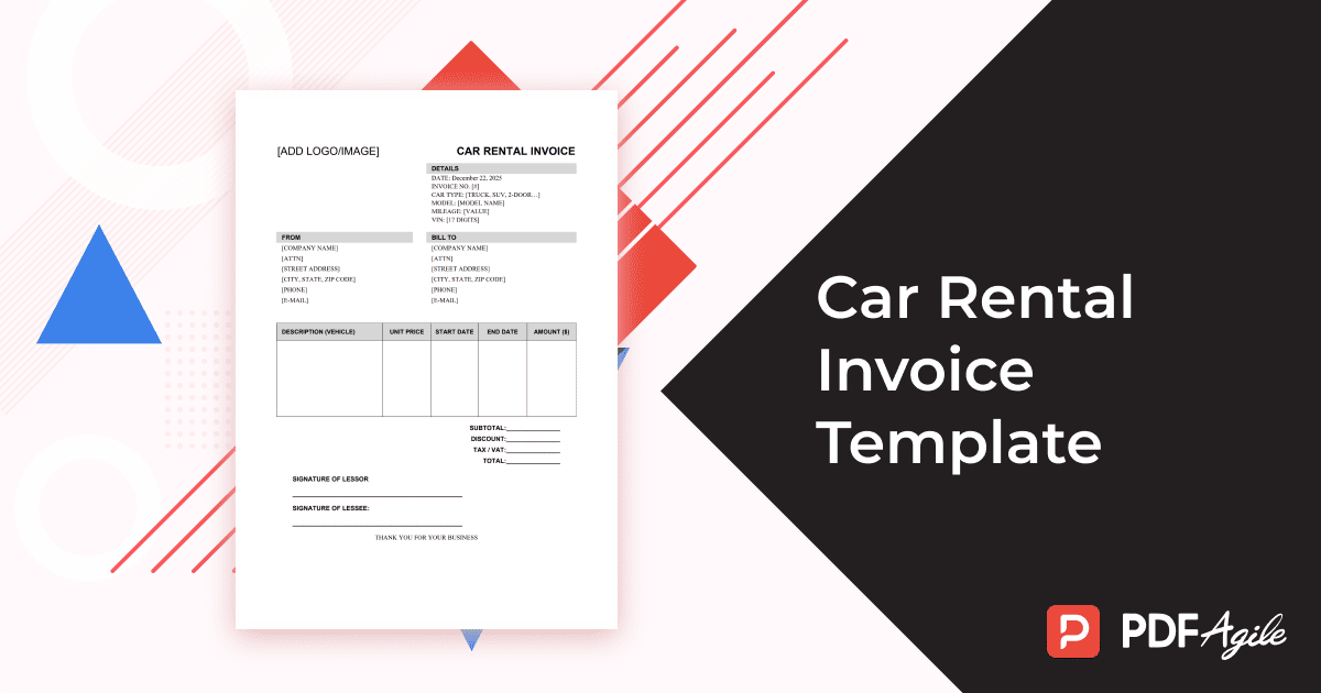 car rental invoice template