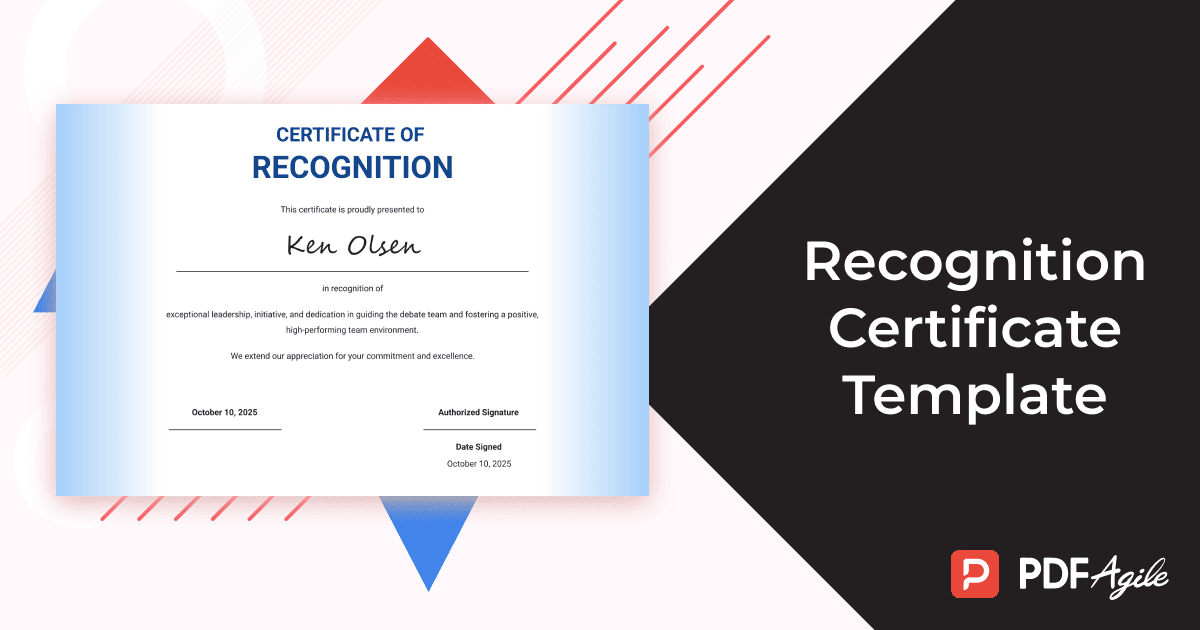 certificate of recognition free template