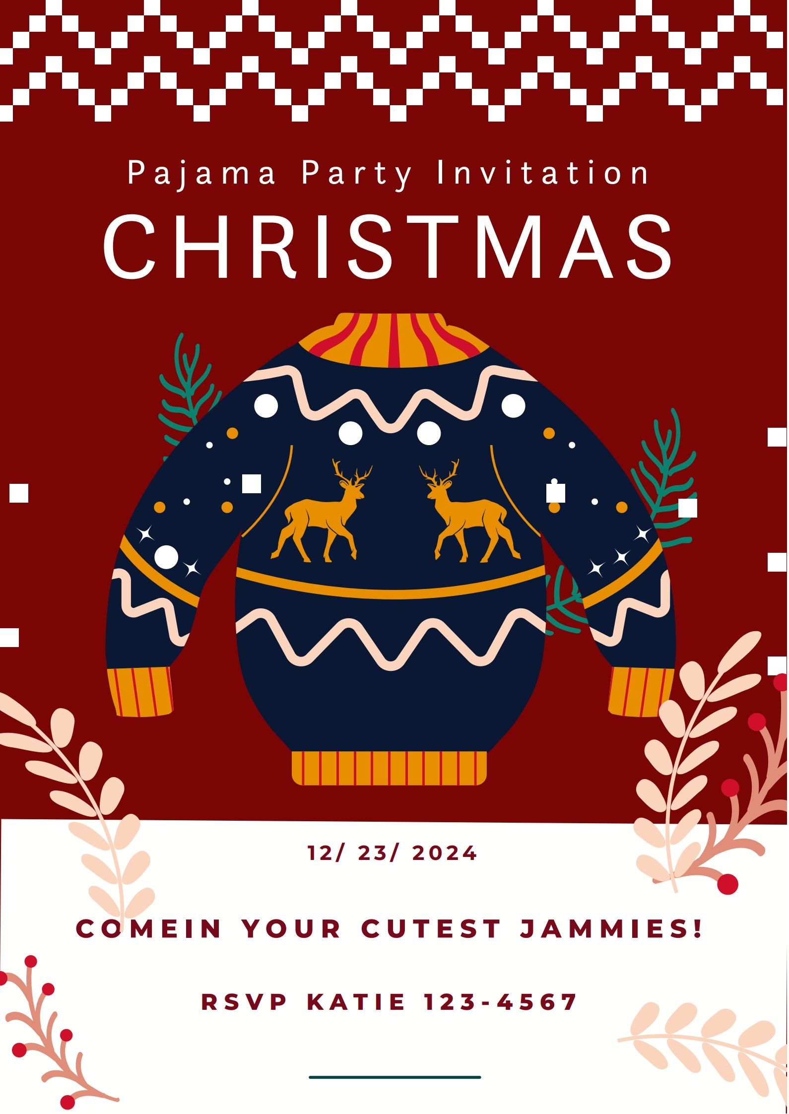 christmas pajama party invitation template