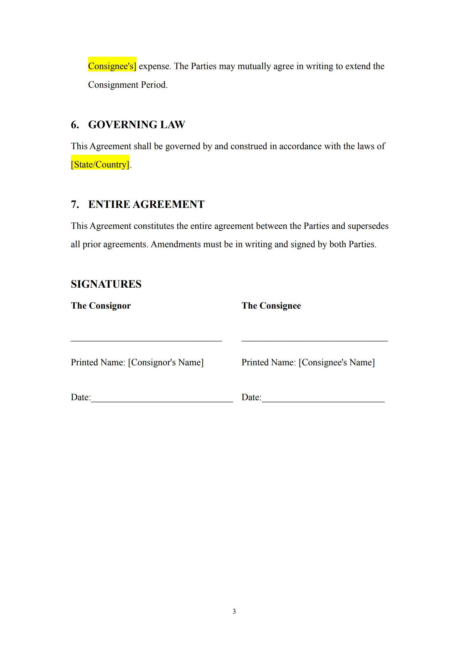 consignment agreement template 3