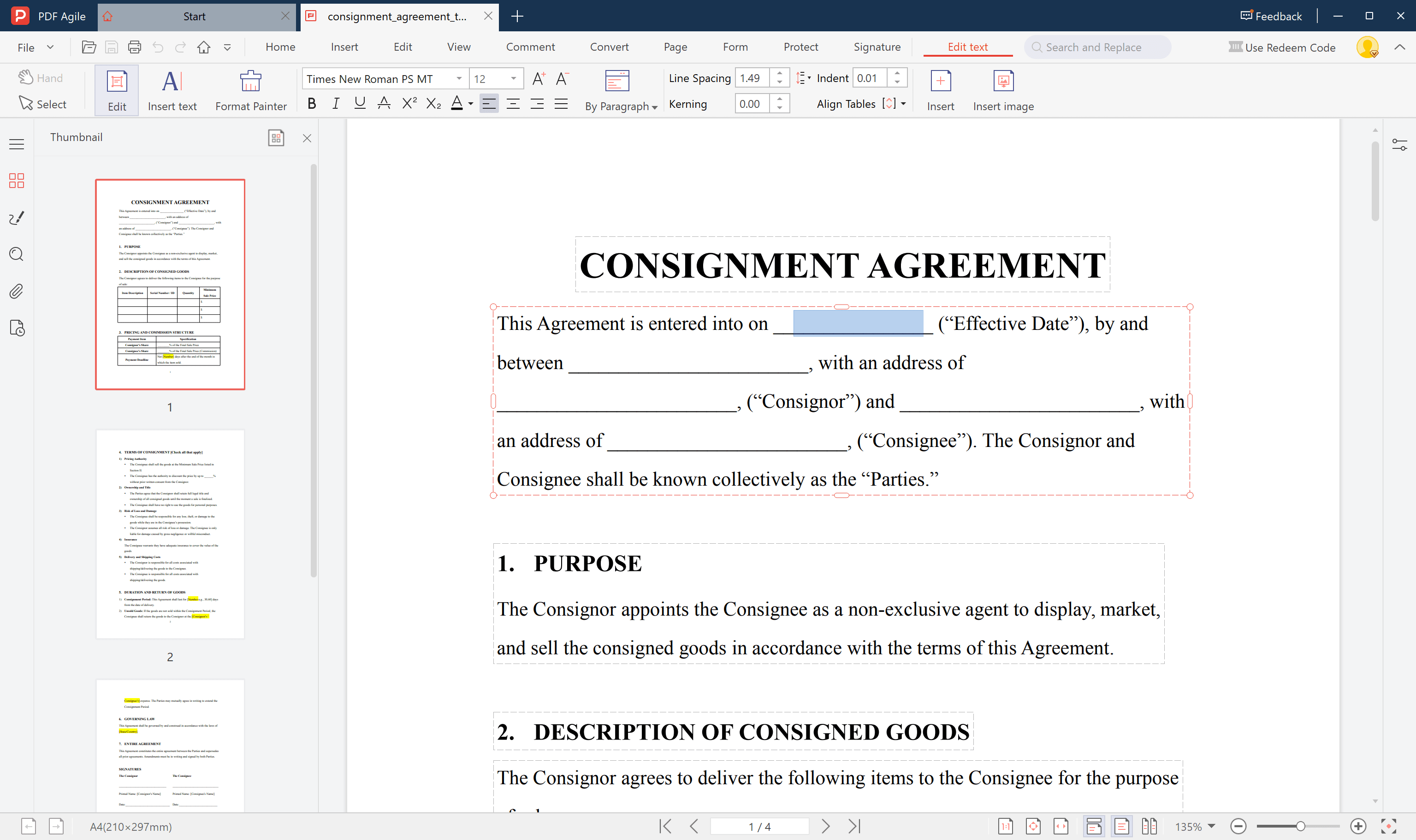 Fill in Party Information and Product Details
