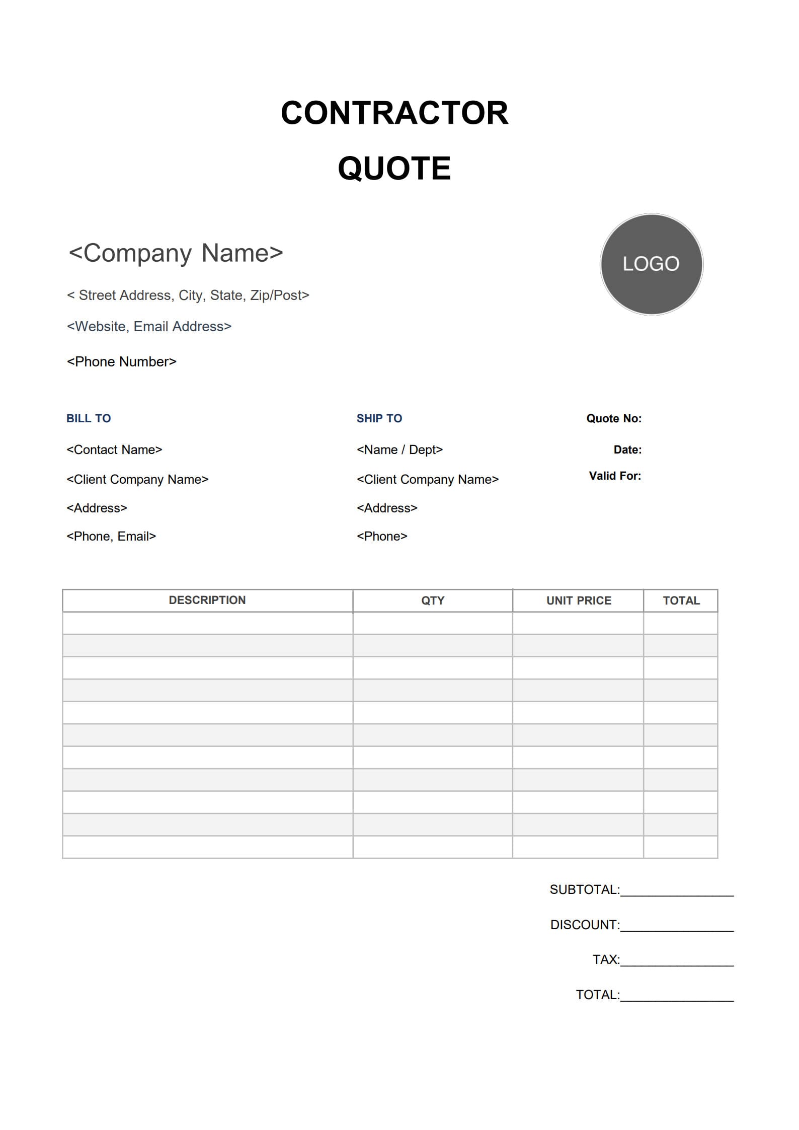 contractor quote template