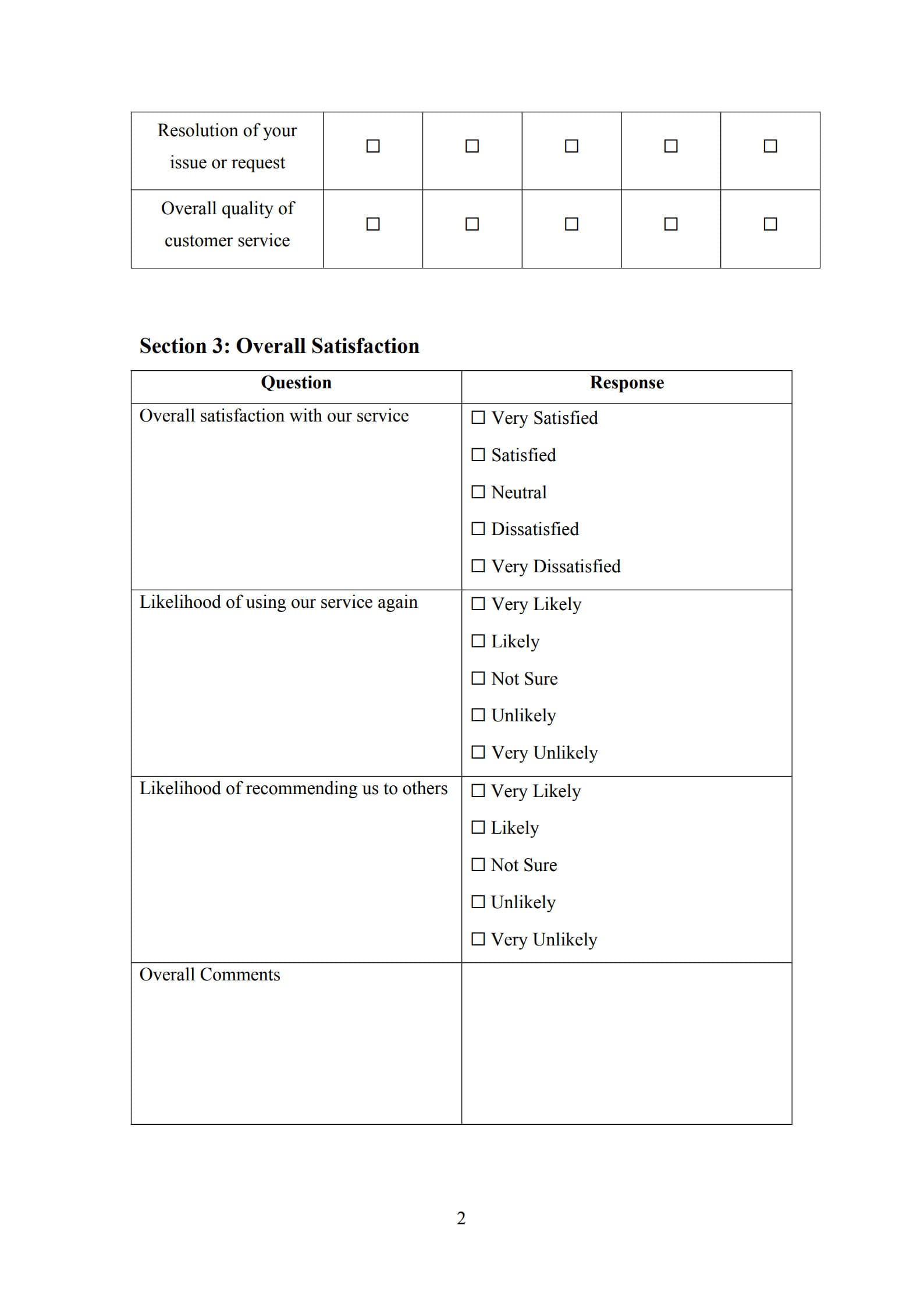 customer service satisfaction survey template 2