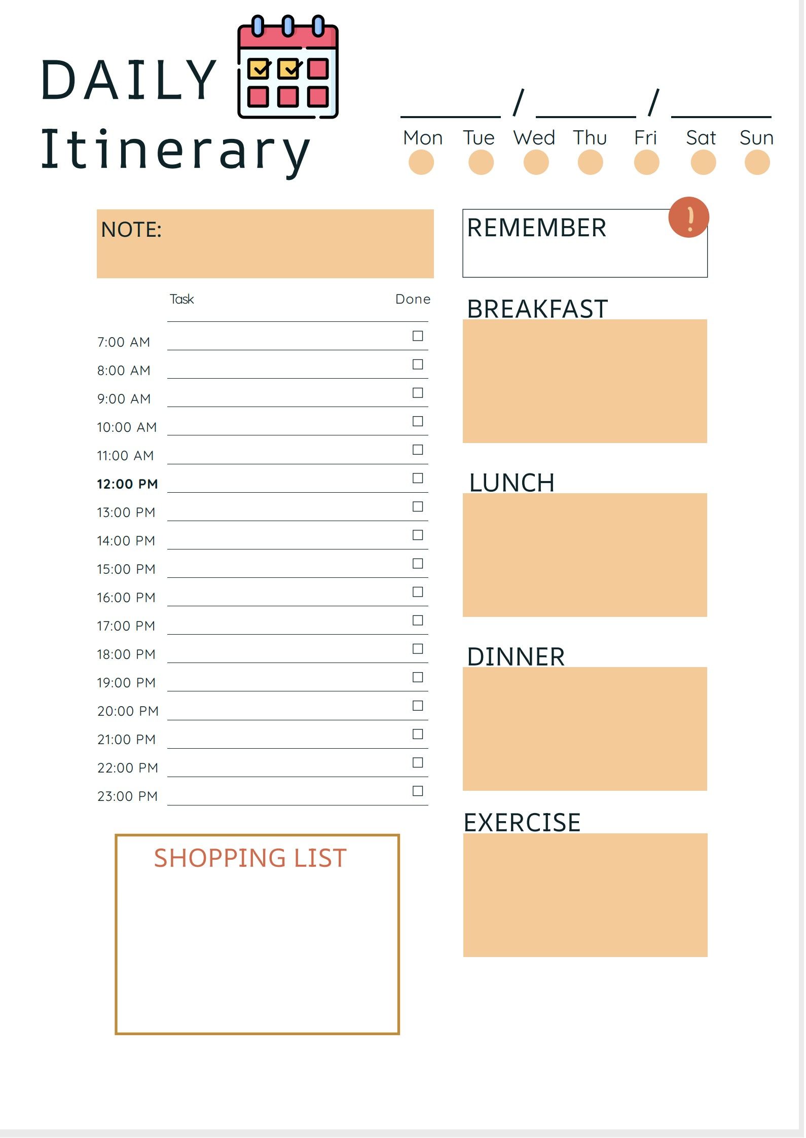 daily itinerary template