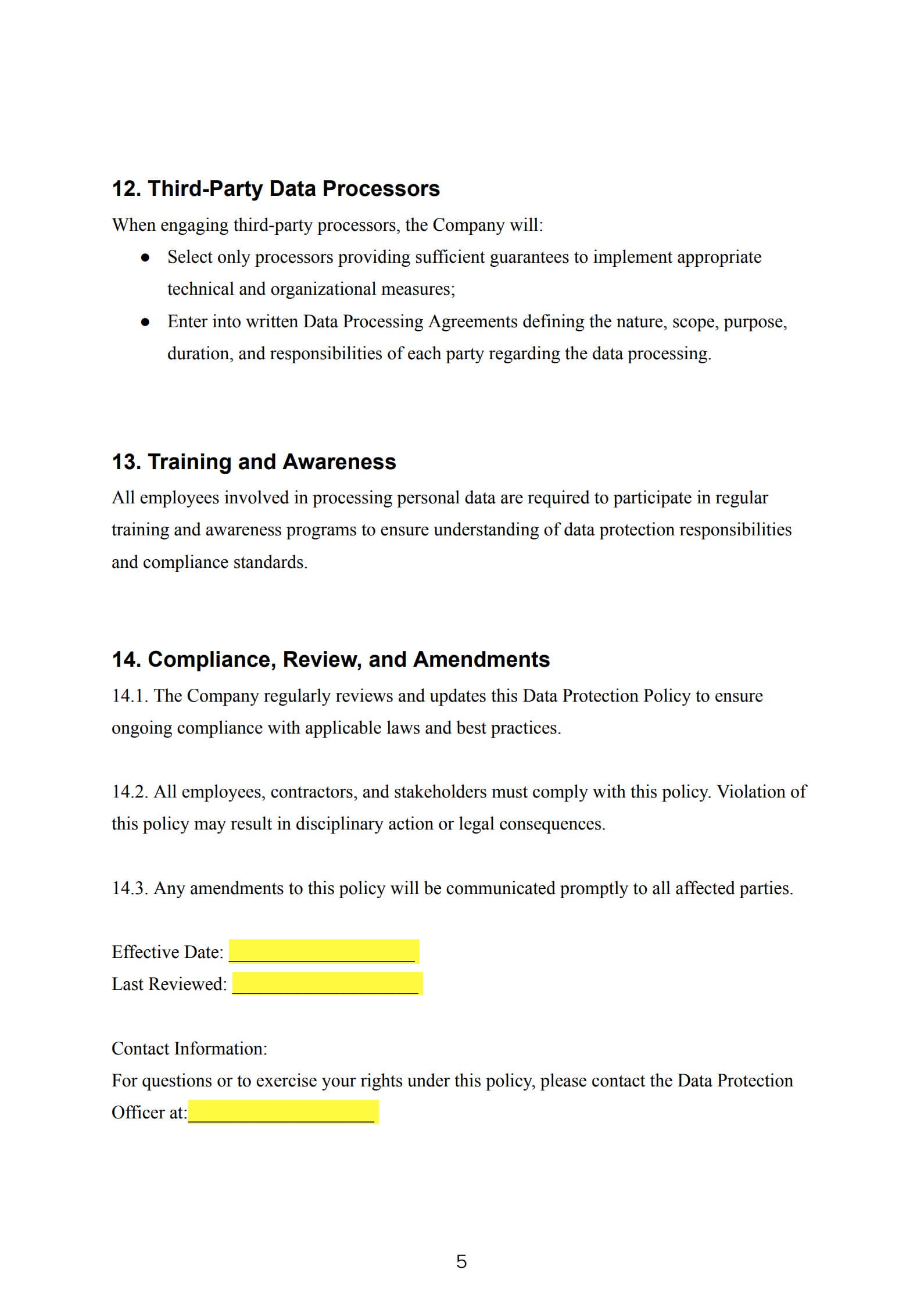 data protection policy template