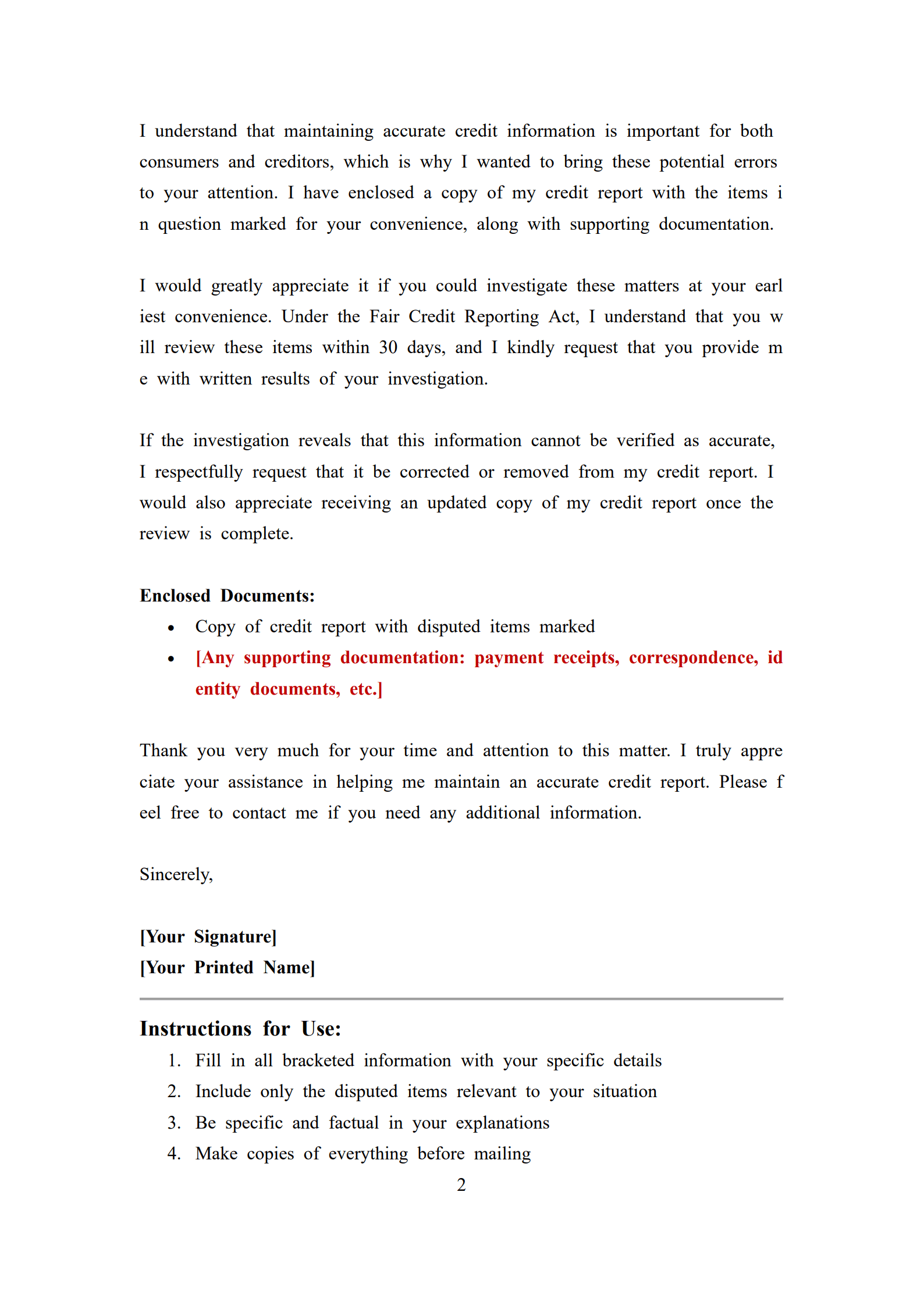 Dispute Credit Report Letter Template_2