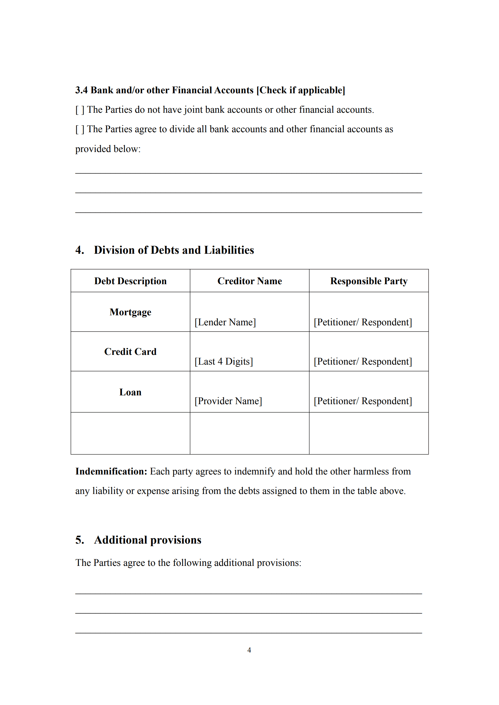divorce agreement template 4