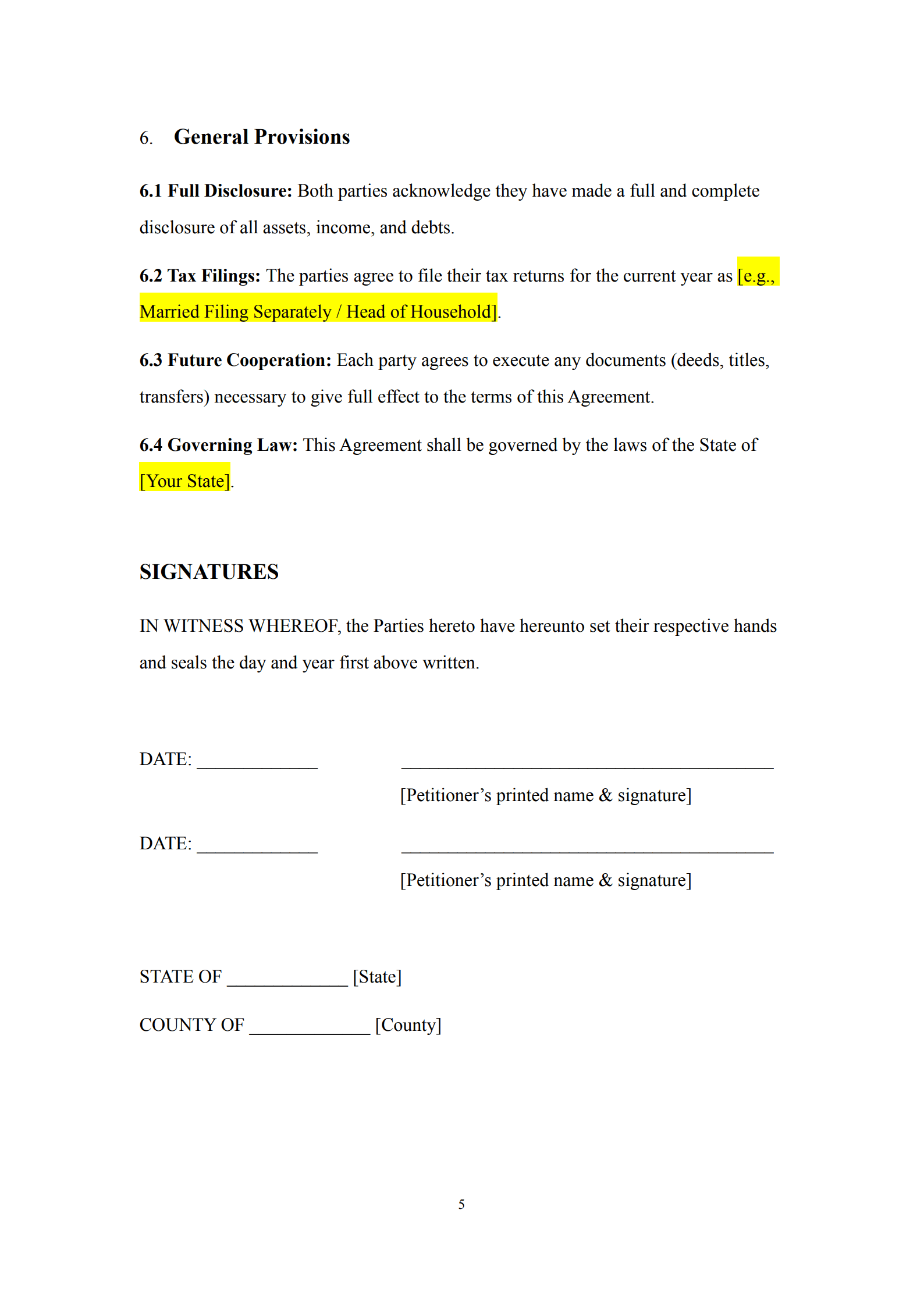 divorce agreement template 5