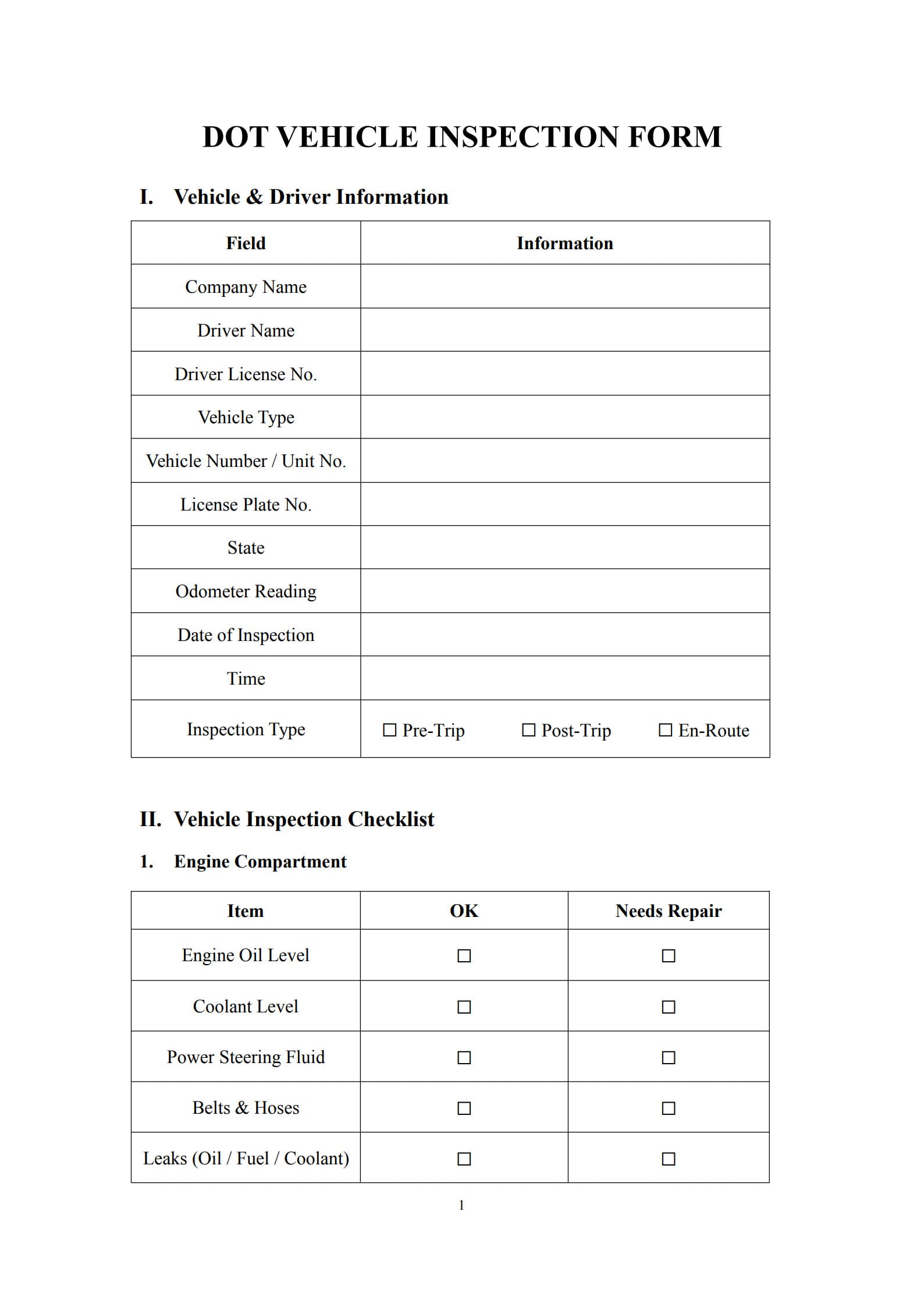 dot inspection form 1
