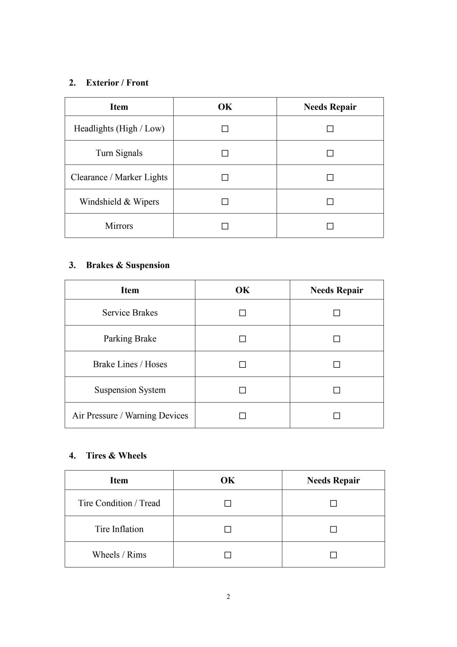 dot inspection form 2