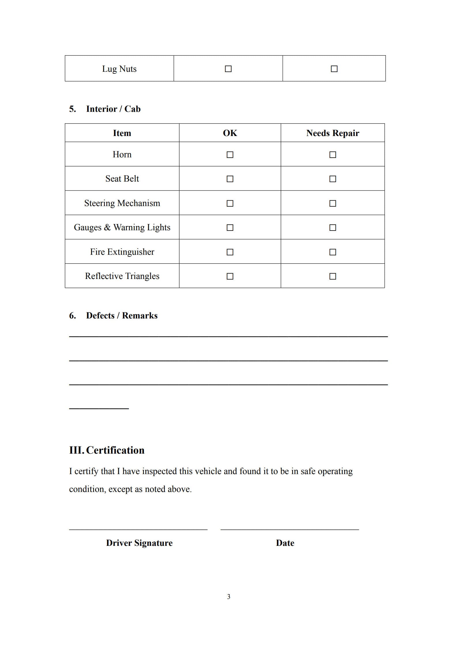dot inspection form 3