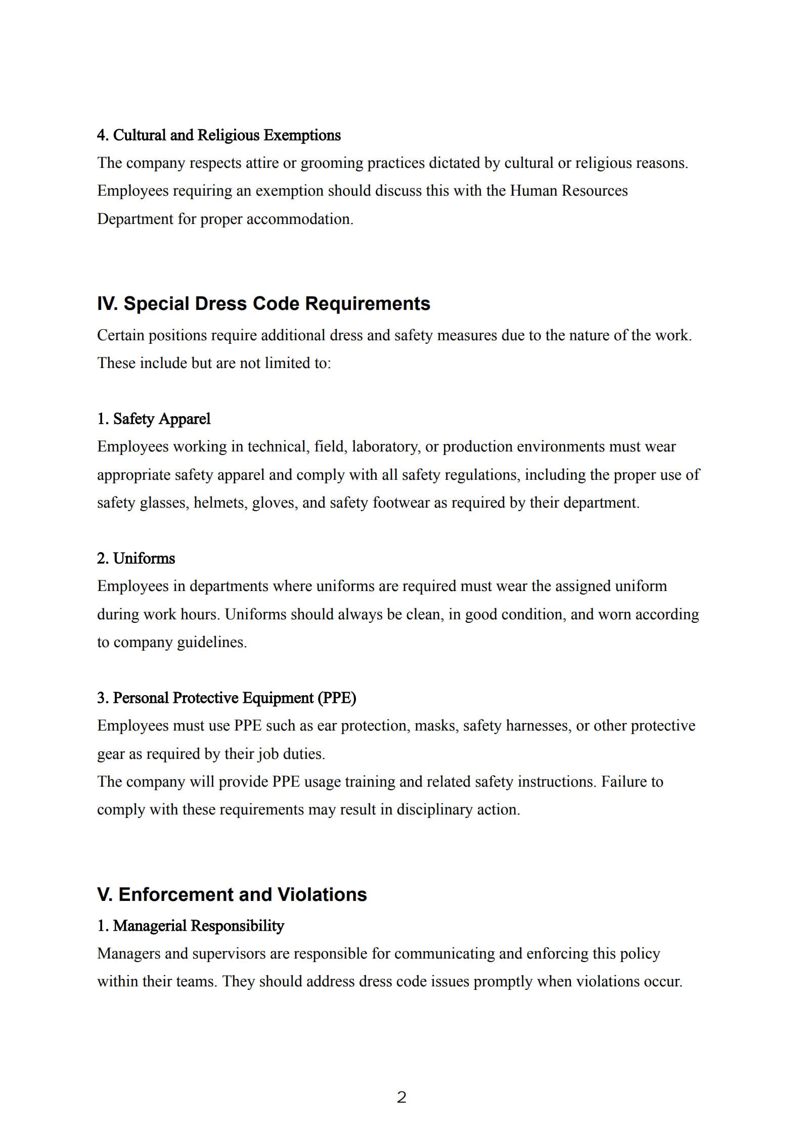 dress code policy template