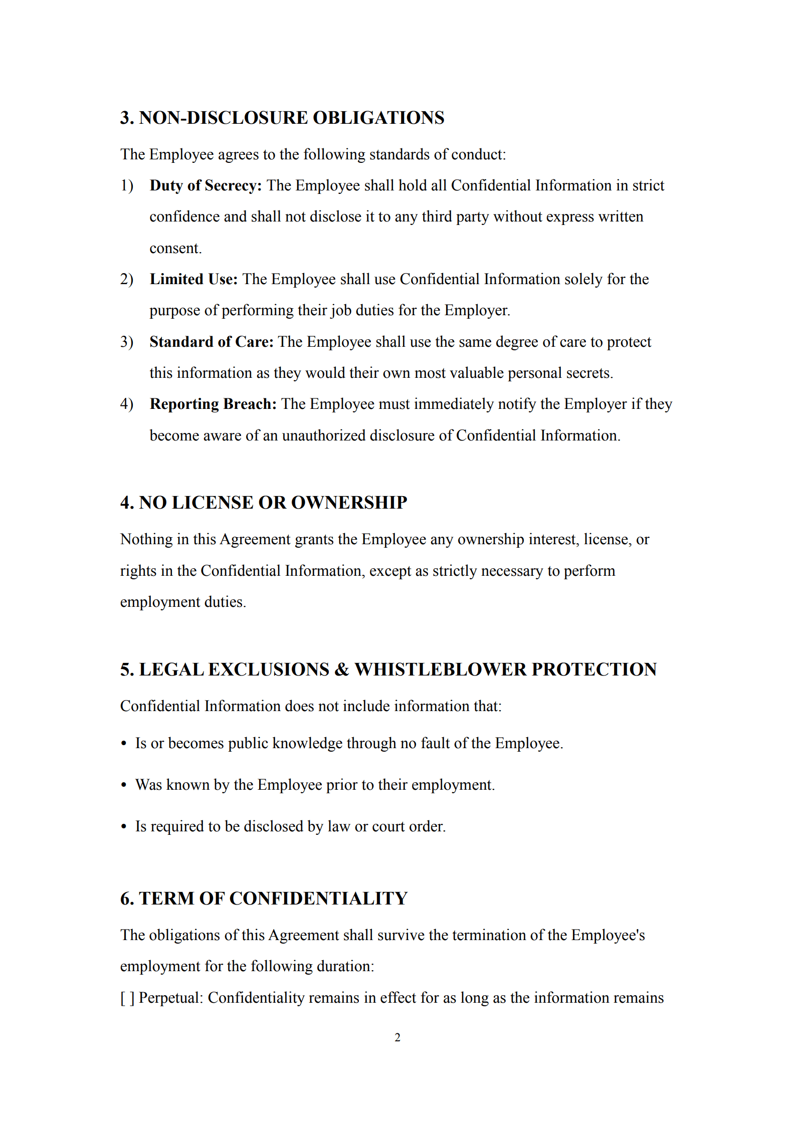 employee confidentiality agreement template 2