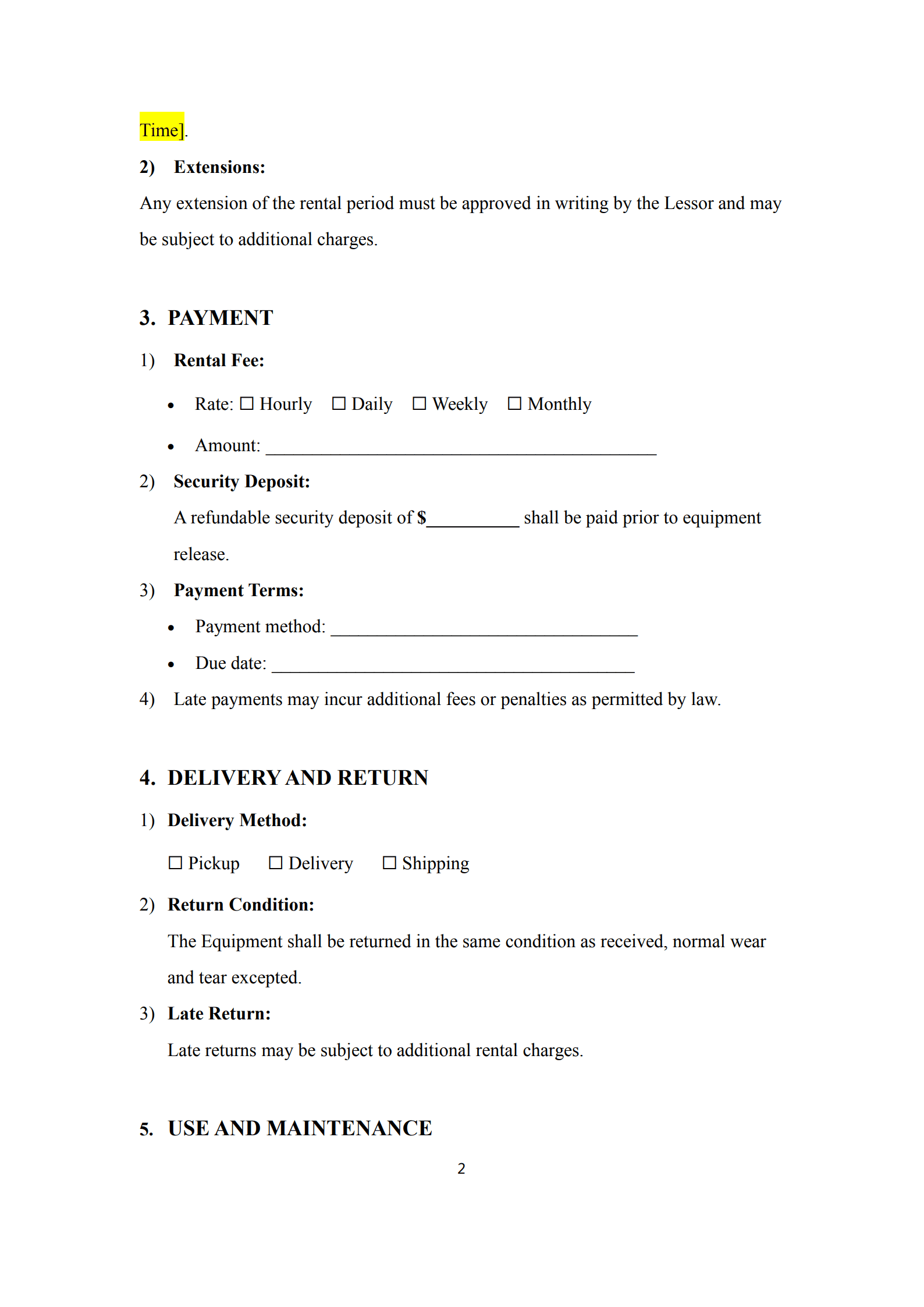 equipment rental agreement 2