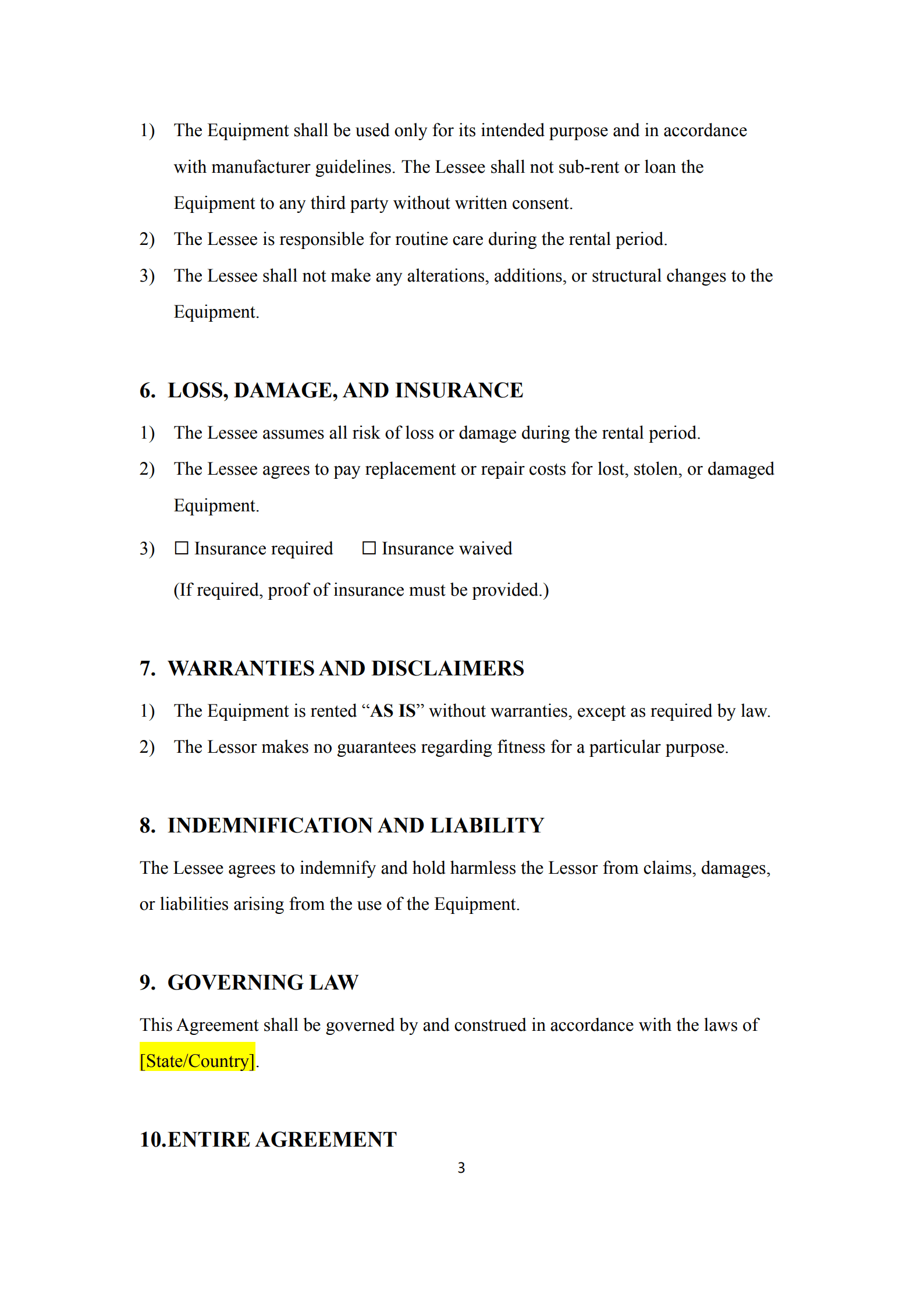 equipment rental agreement 3