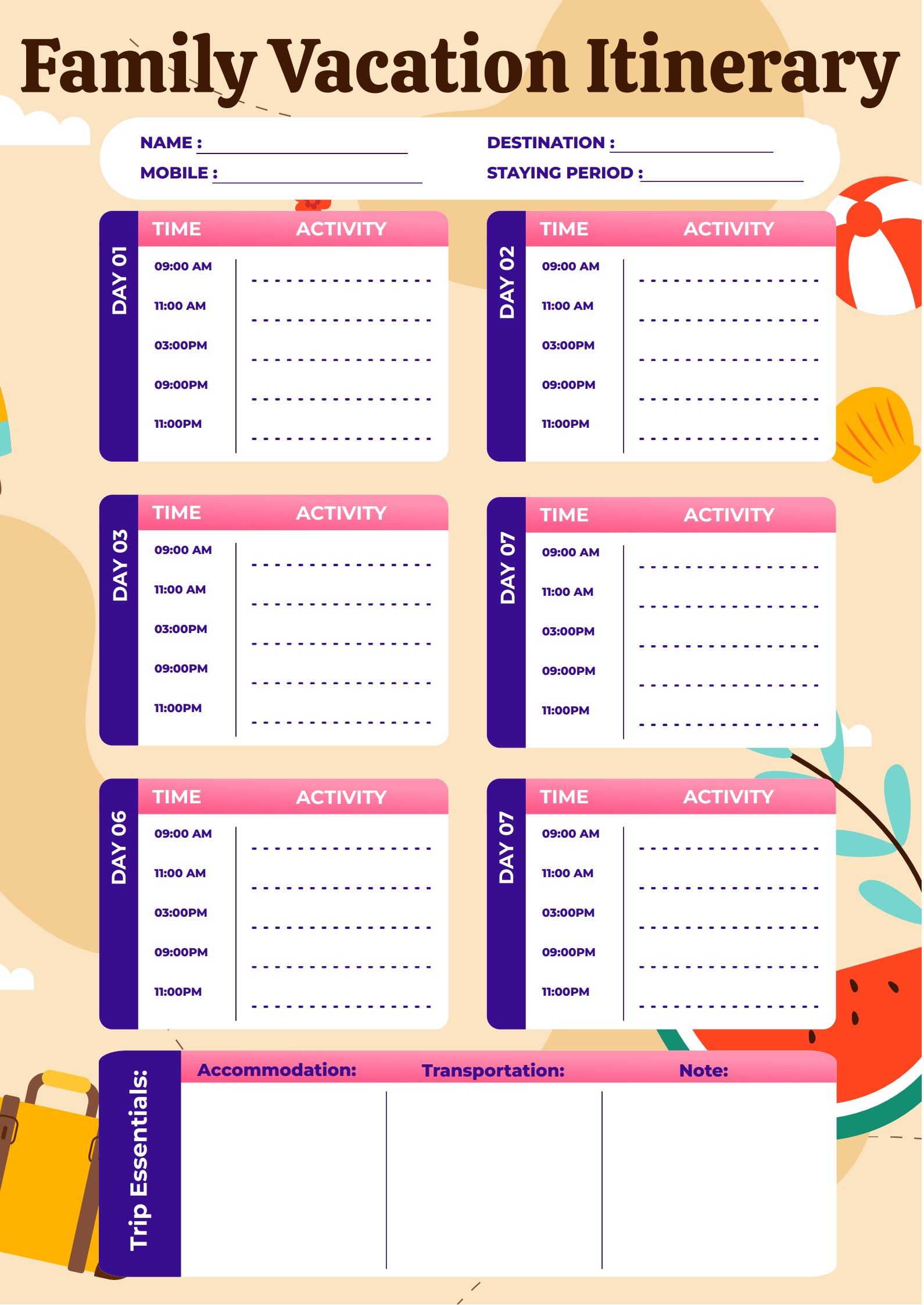 Family Vacation Itinerary Template PDF Agile Family Vacation Itinerary Template PDF Agile